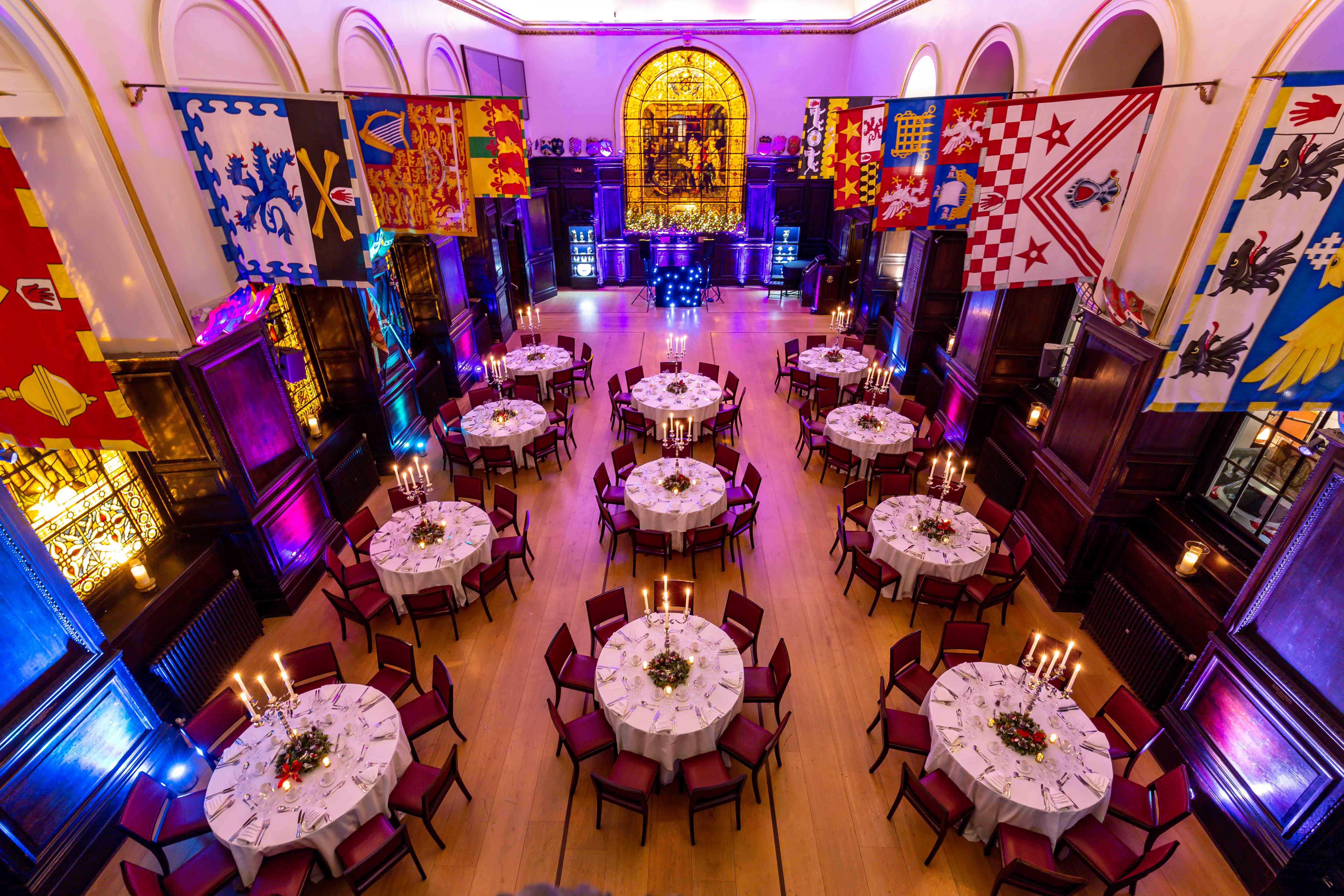 Elegant banquet hall at Stationers' Hall, perfect for Christmas receptions and gala dinners. - Banner