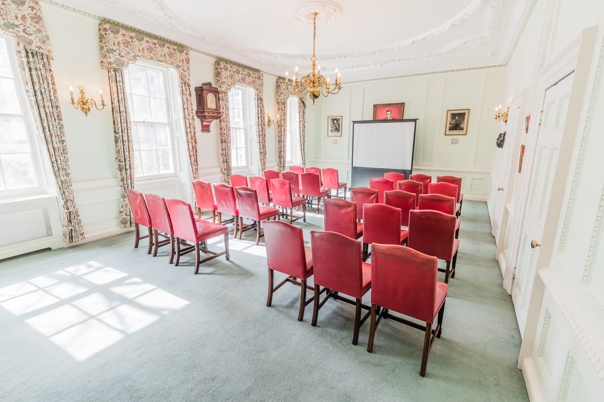 Whole Venue at Coopers' Hall, red chairs arranged for a workshop or presentation.