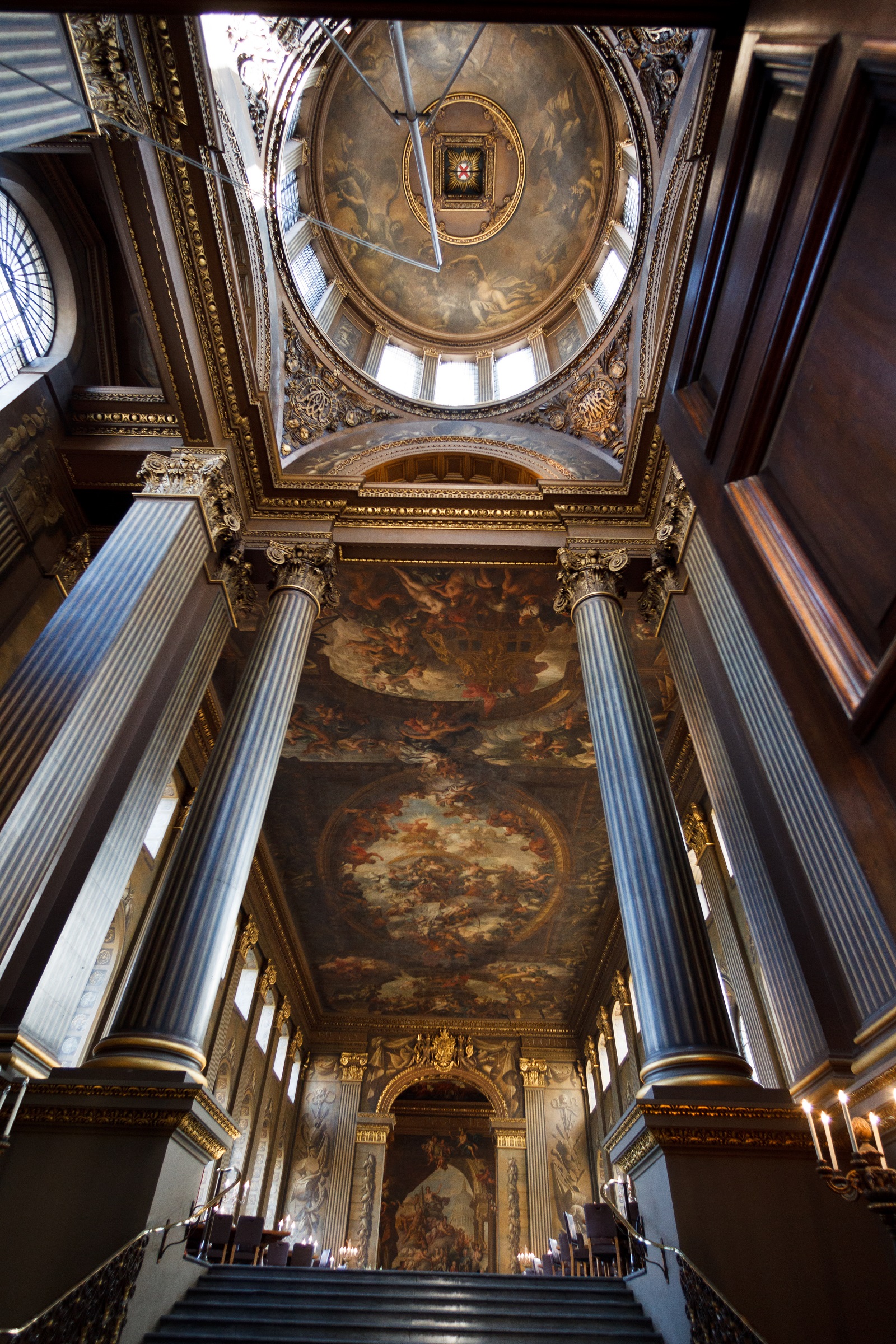 Painted Hall ceiling at Old Royal Naval College, ideal for weddings and corporate events.