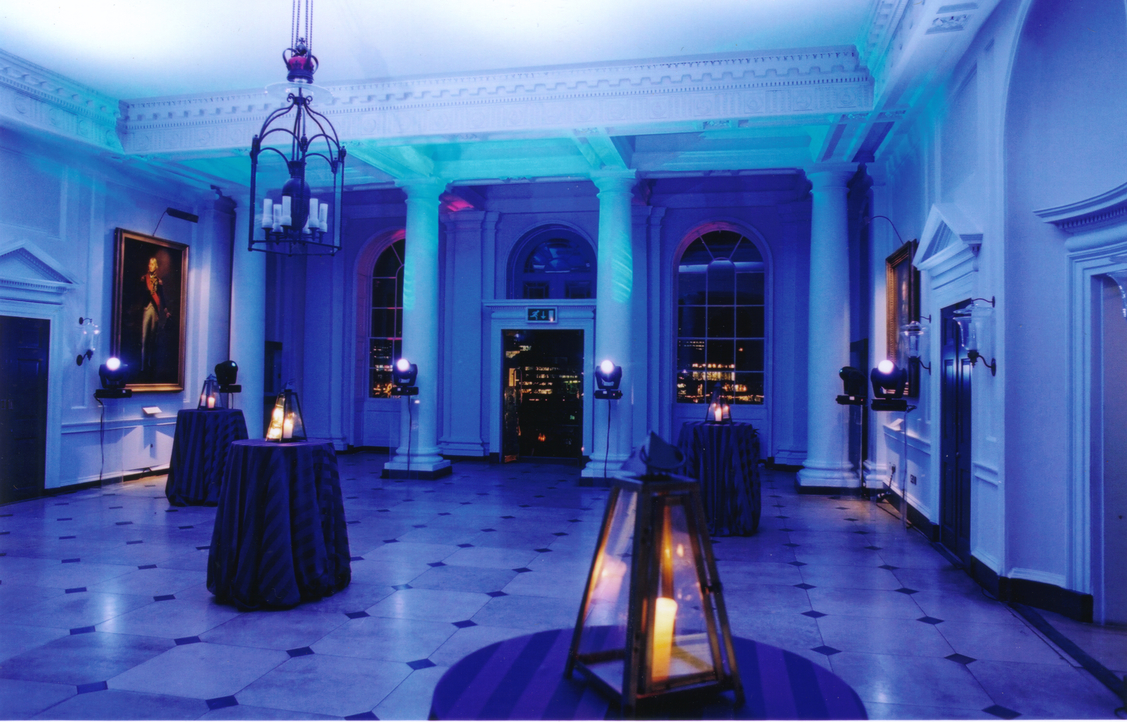 Seamen's Hall at Somerset House, elegant event space with blue lighting for upscale receptions.