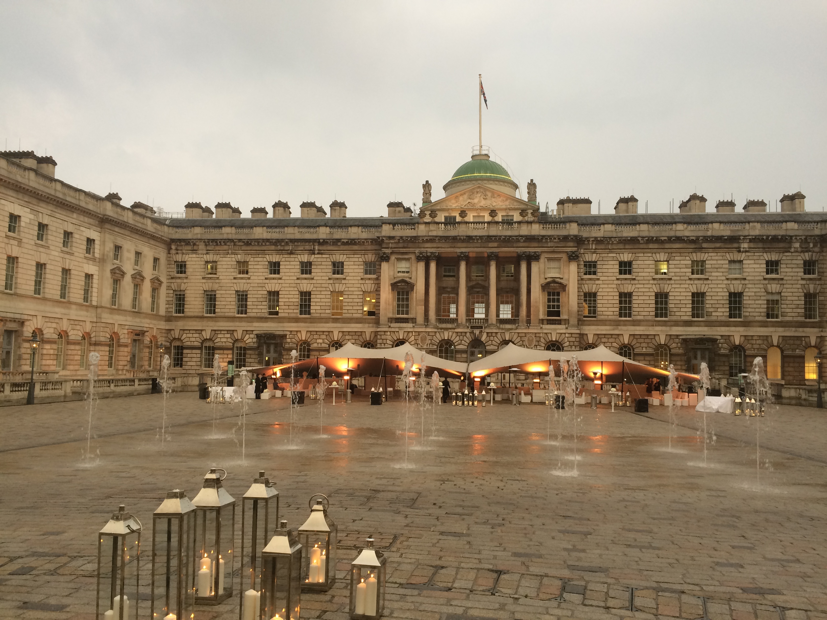 Edmond J. Safra Fountain Court at Somerset House, elegant outdoor venue for gala dinners.