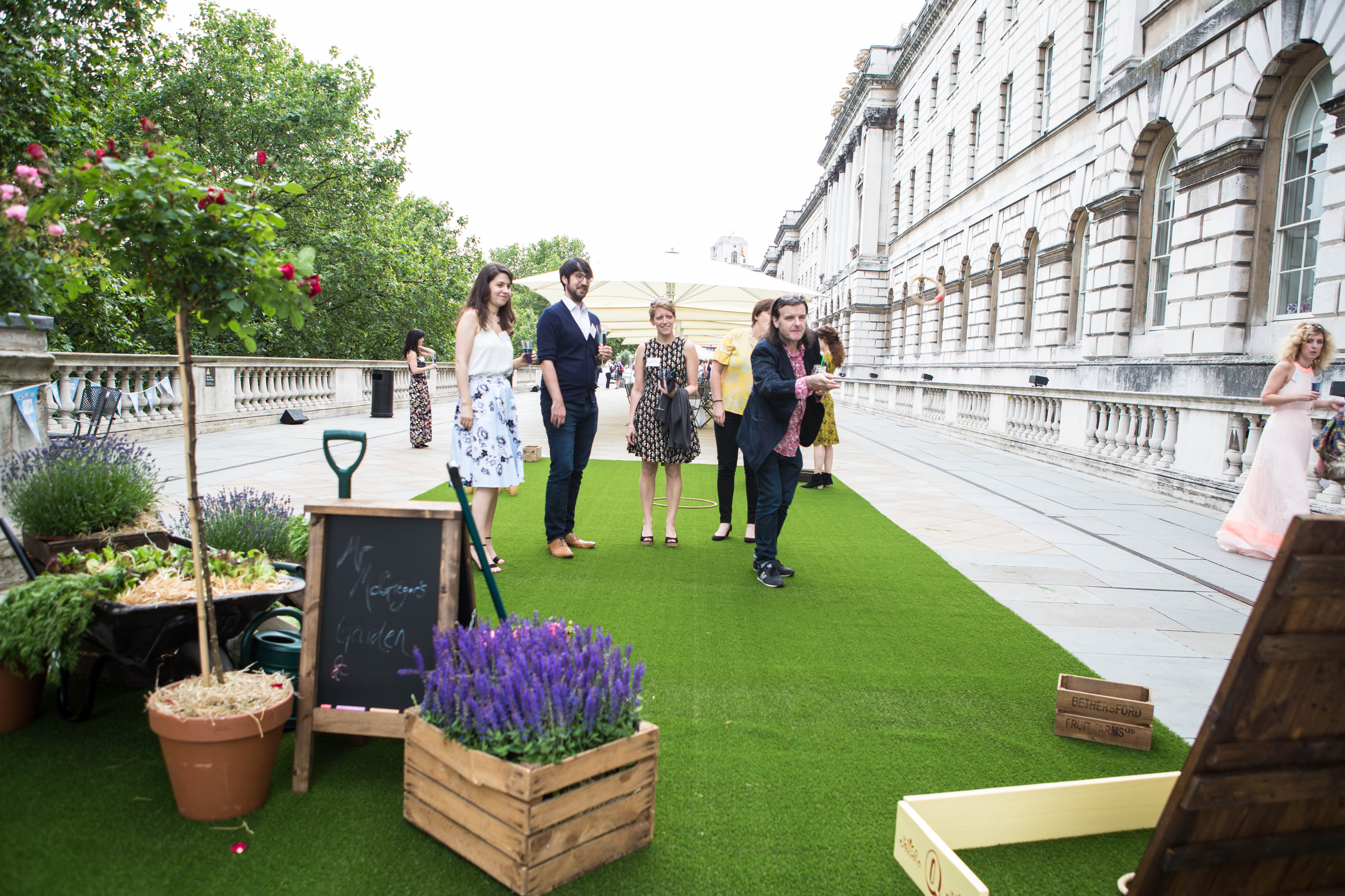 Vibrant outdoor event space at Somerset House with lush grass, ideal for summer gatherings.