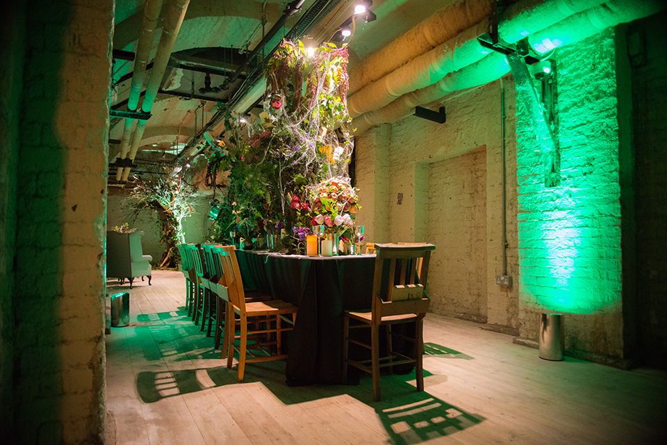 Lightwells and Deadhouse at Somerset House, intimate event space with green lighting.