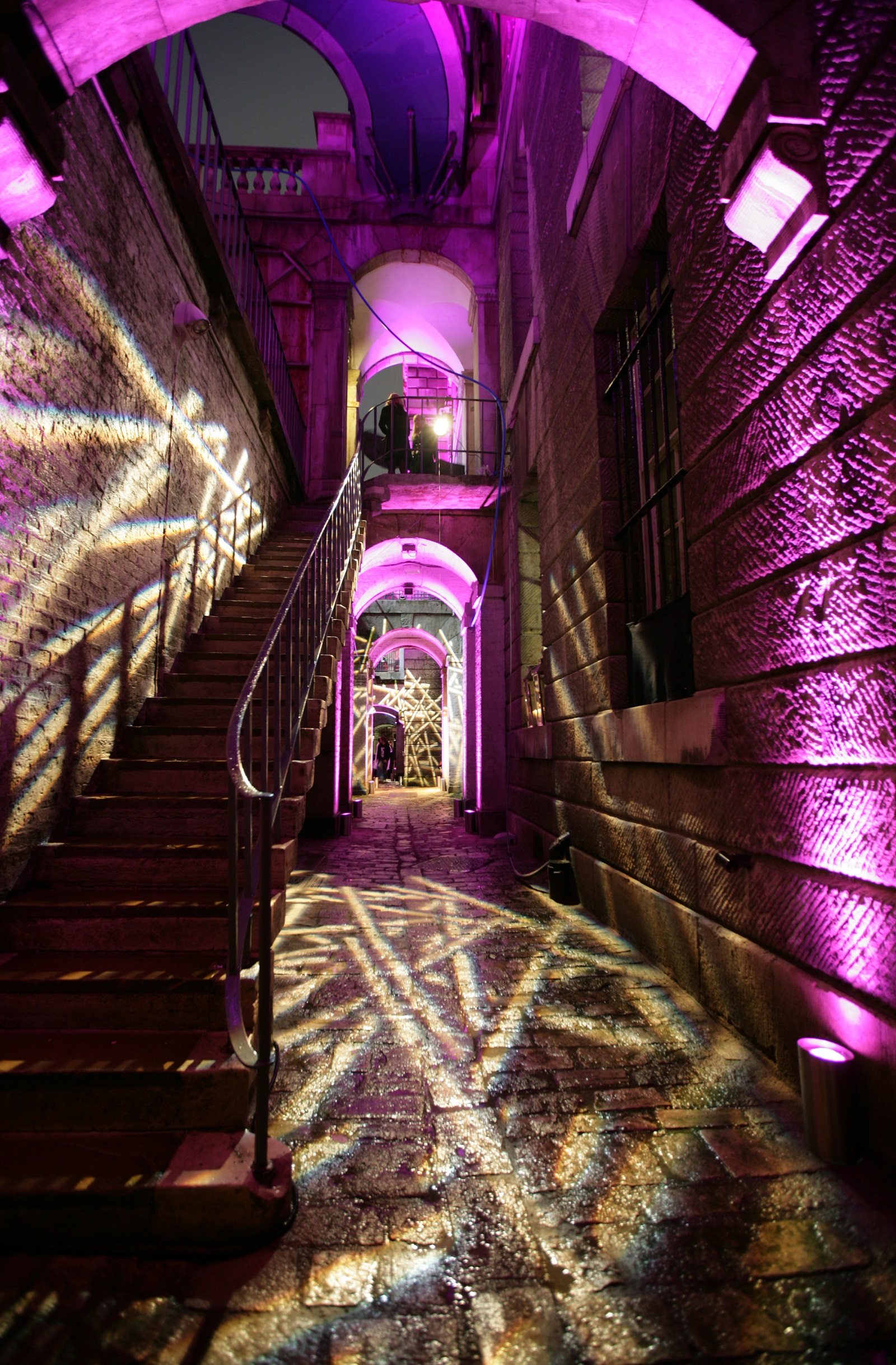 Lightwells and Deadhouse at Somerset House, vibrant purple lighting for events.