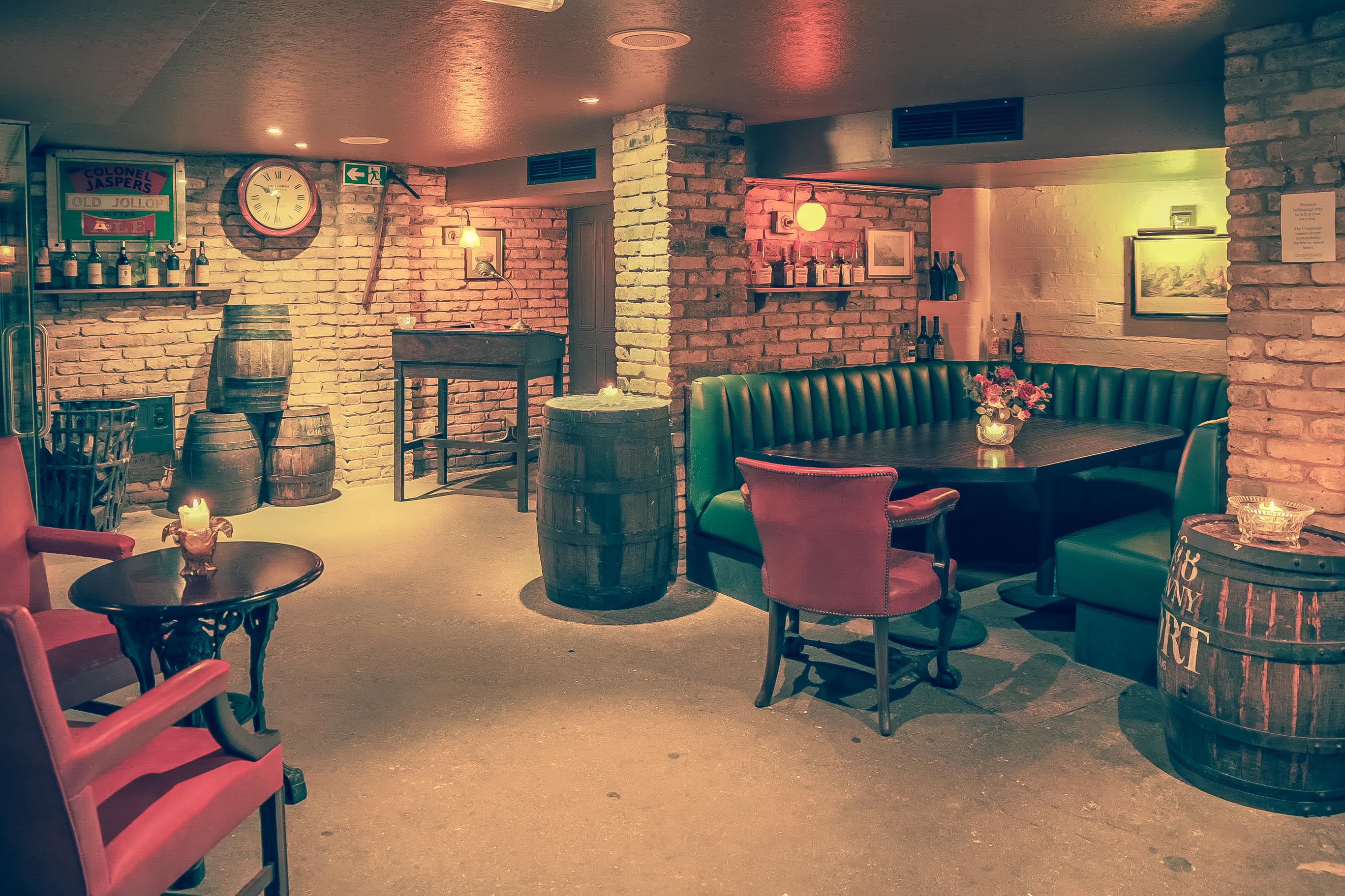 Cozy Davy's Wine Vaults venue with rustic bricks, perfect for private events and gatherings.