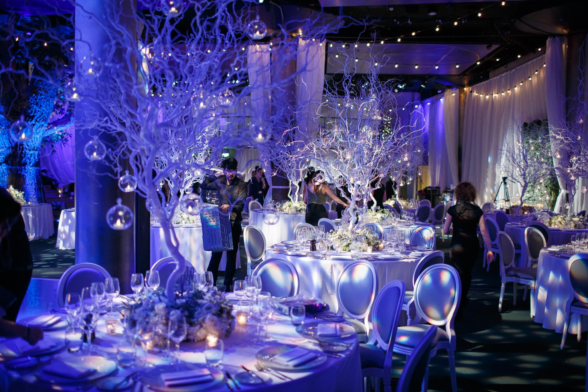 Elegant event space at Underglobe, featuring whimsical decor for weddings and galas.