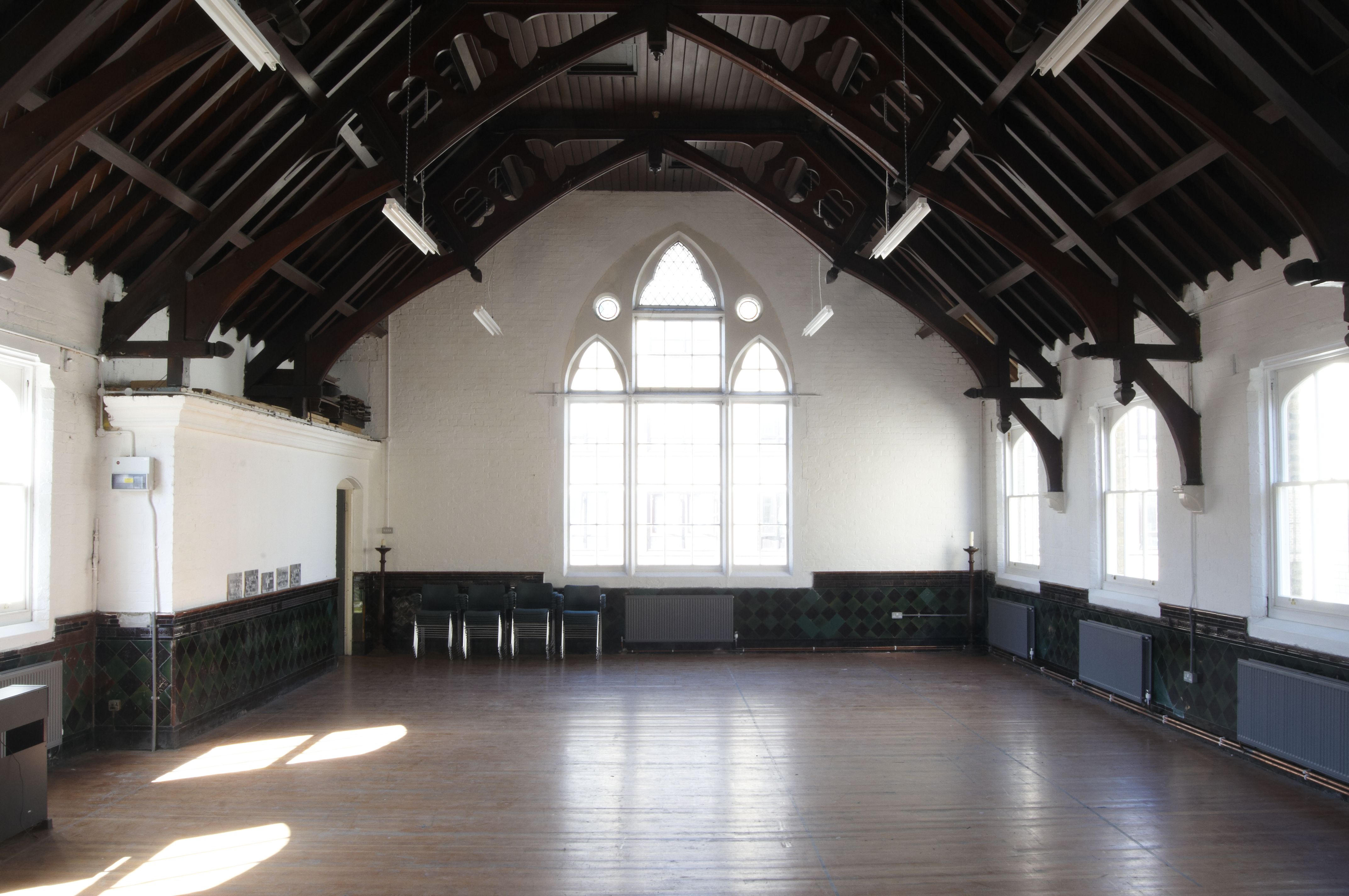 Spacious Upper Hall in Saint Barnabas Dalston, ideal for meetings and workshops.