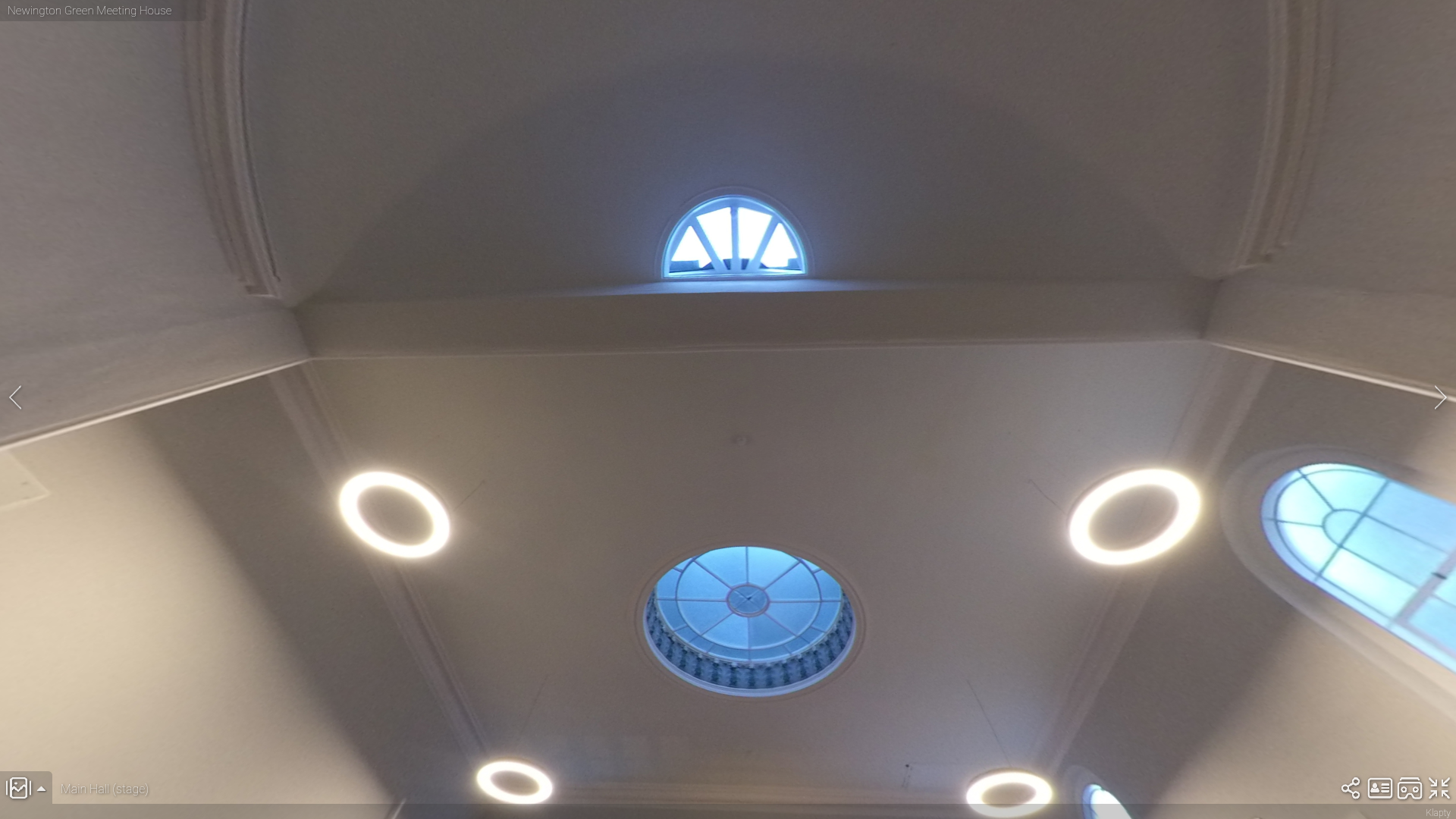 Main Hall in Newington Green Meeting House with skylights, ideal for events and gatherings.