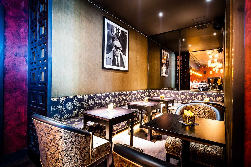 Buddha Booths at Buddha Bar London, featuring plush seating for networking events.