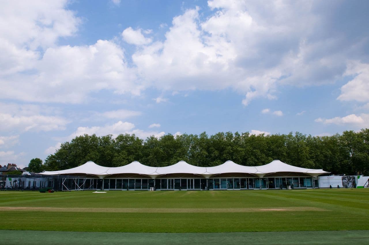 Nursery Pavilion at Lord's Cricket Ground, tented venue for events and celebrations.