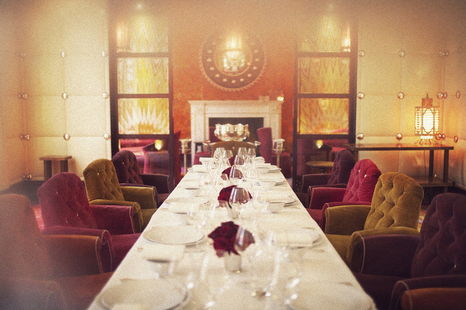 Elegant dining room sketch with fine china, ideal for upscale events and gatherings.