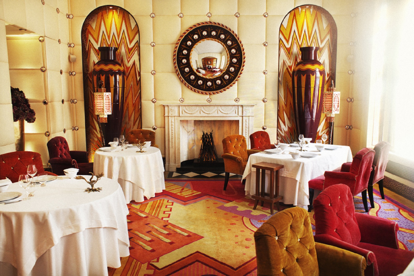 Elegant dining space with plush seating for upscale events and intimate meetings.