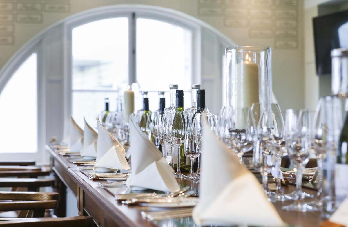 Players' Dressing Rooms at Lord's Cricket Ground, elegant dining setup for corporate events.