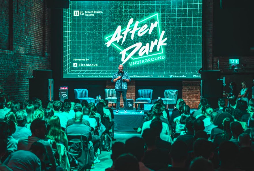 Vibrant "After Dark" event at Village Underground with dynamic lighting and audience engagement.
