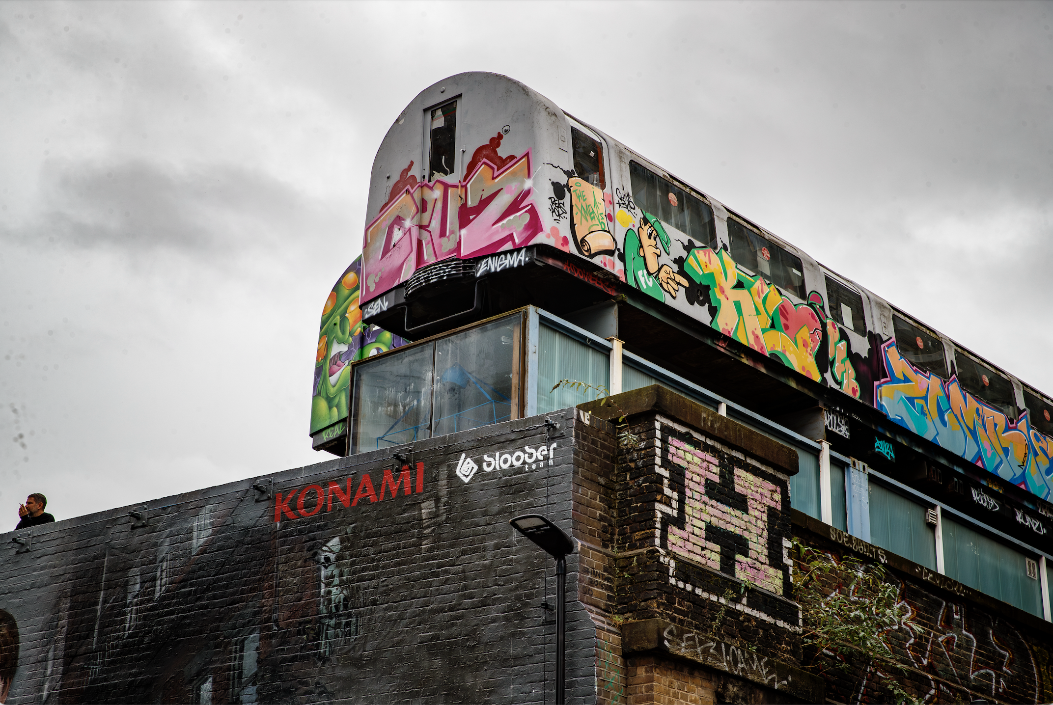 Whole Venue at Village Underground with graffiti train car, perfect for creative events.