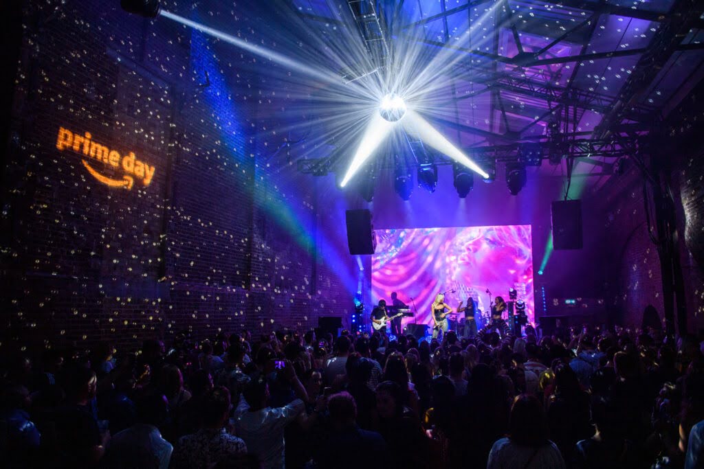 Vibrant Village Underground event space with dynamic lighting for Prime Day celebration.