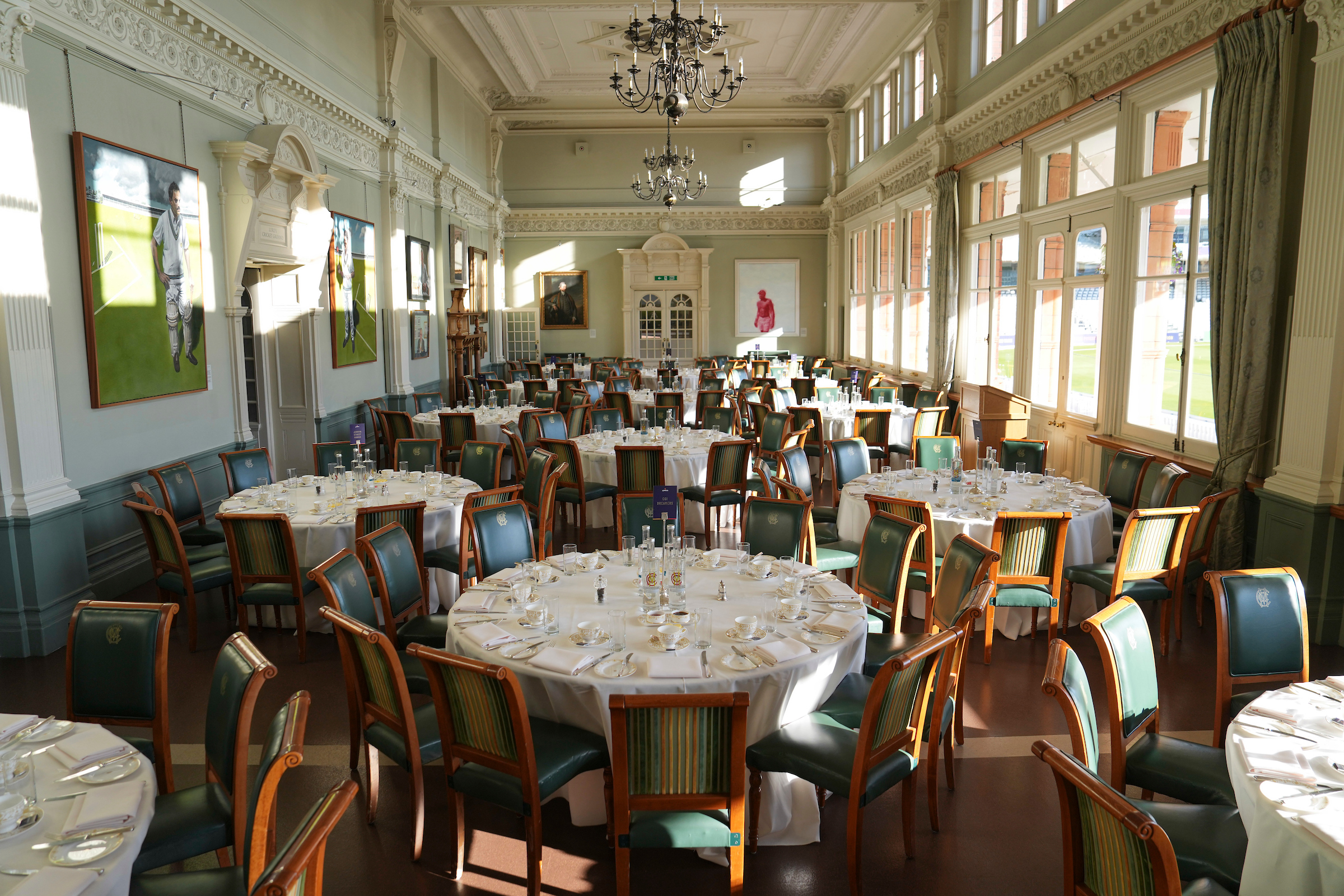 Long Room at Lord's Cricket Ground, elegant banquet hall for corporate events and dinners.