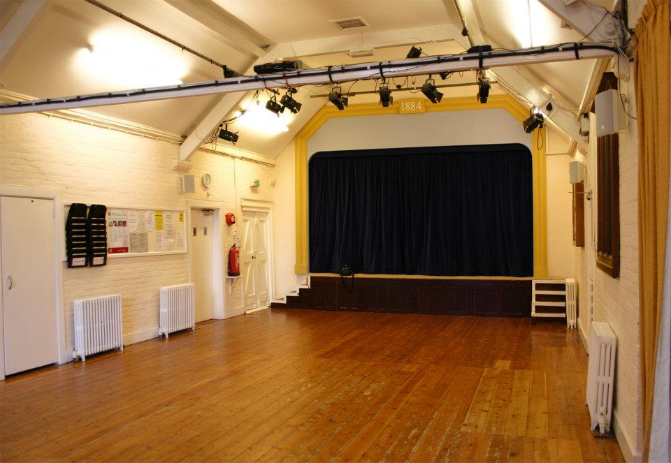 Main Hall in Curdridge Reading Room, versatile event space with wooden floor, ideal for gatherings.