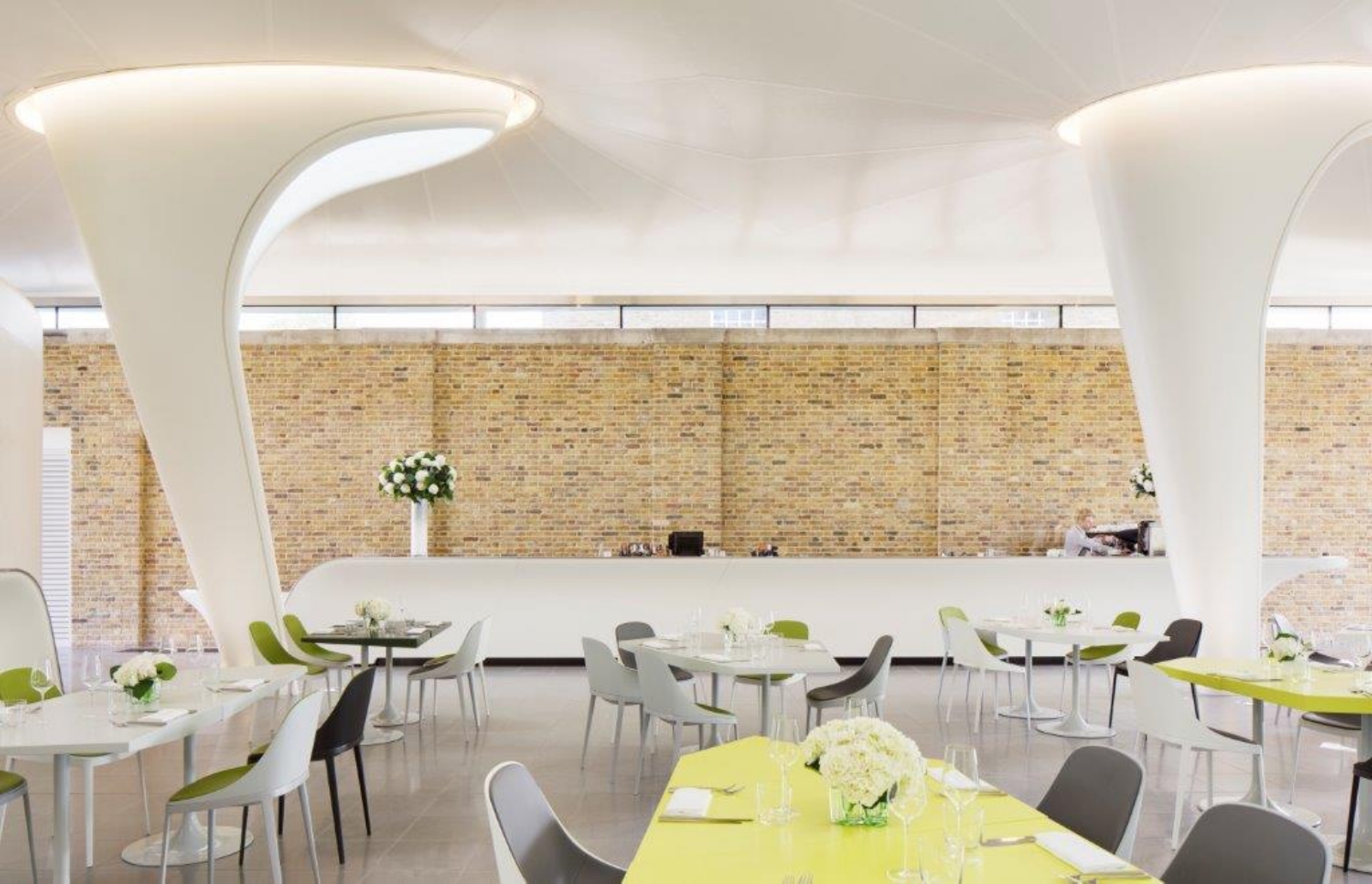 The Magazine Restaurant's modern event space with elegant seating for gatherings and meetings.