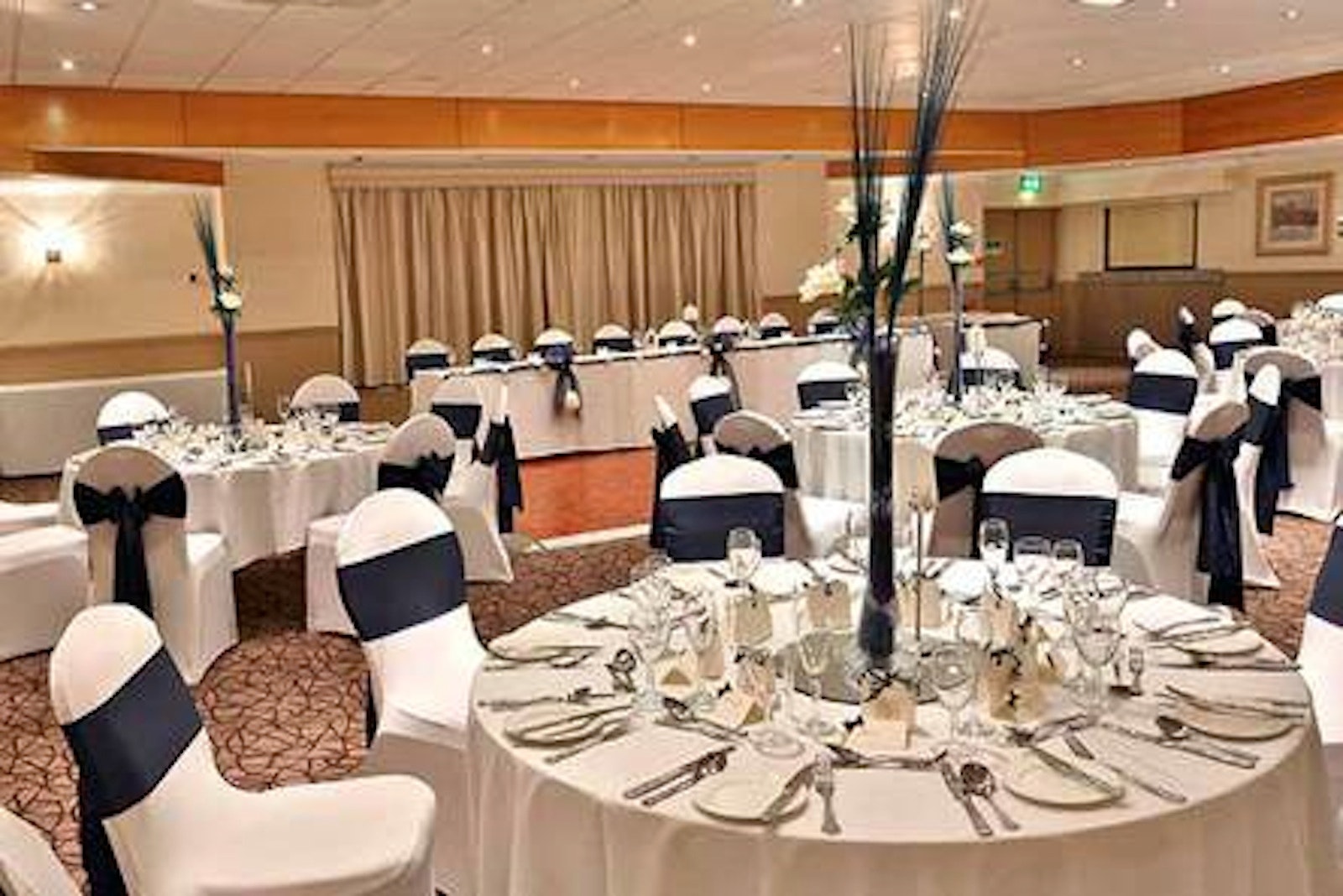 Elegant banquet hall at Cresta Court Hotel, perfect for weddings and corporate events.