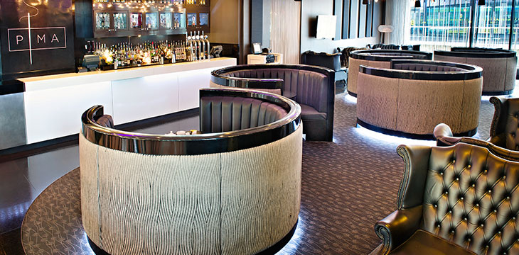 Stylish PIMA Bar lounge in Hilton Liverpool, ideal for networking events and meetings.