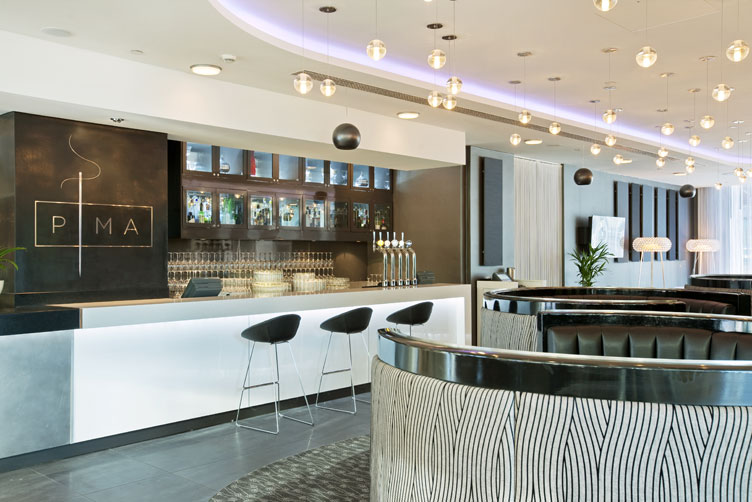 Sleek PIMA Bar in Hilton Liverpool, ideal for networking events and cocktail receptions.