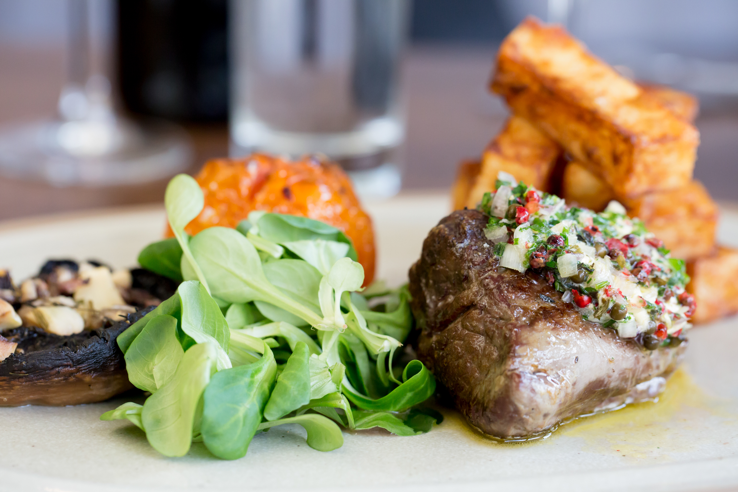 Succulent meat dish with herb sauce at Exchange Restaurant, Hilton Liverpool events.