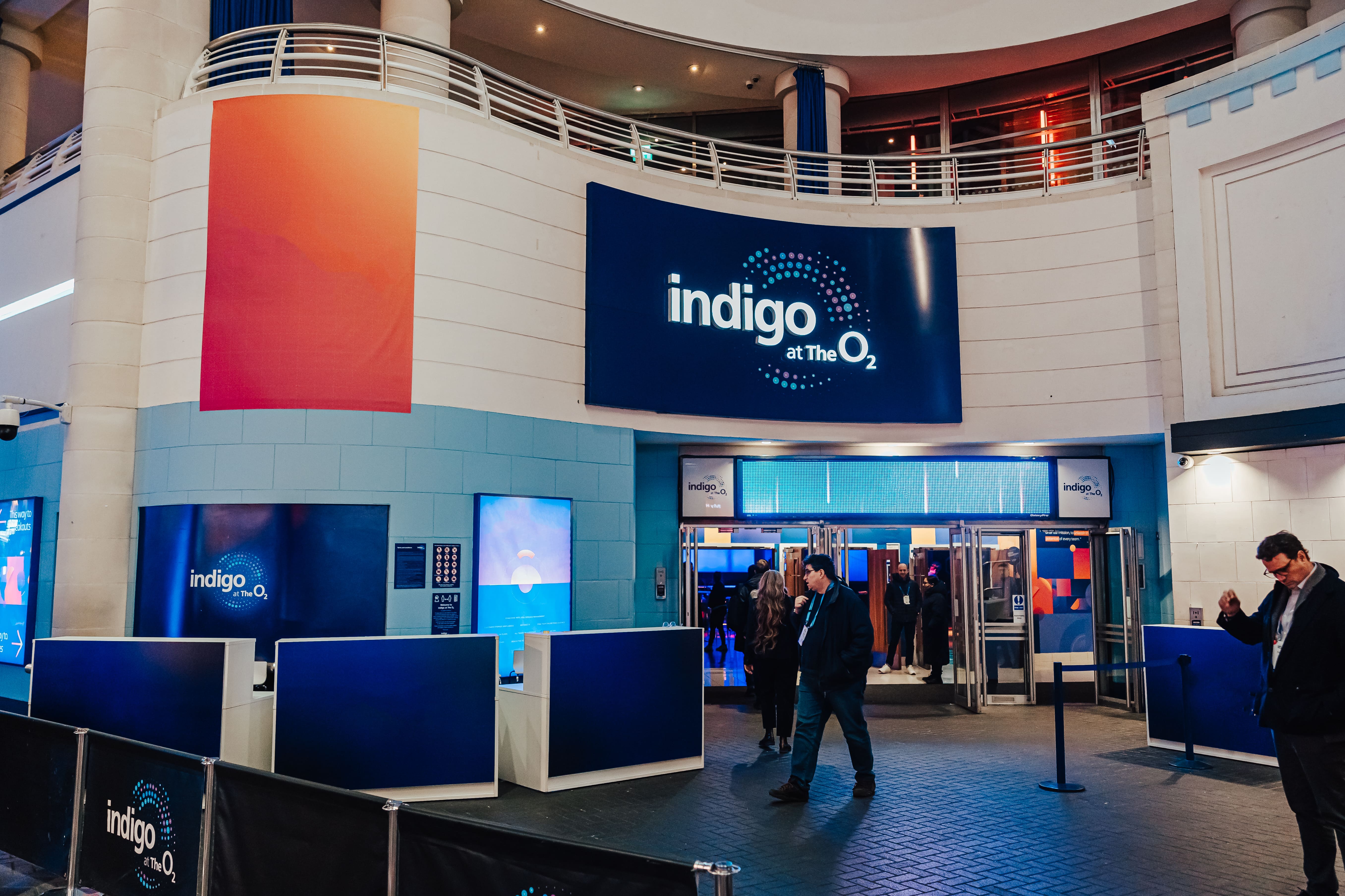 Indigo at The O2 entrance, modern venue for events and meetings.