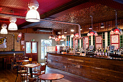 Cozy bar at The Boat House, warm lighting for networking events and informal meetings.
