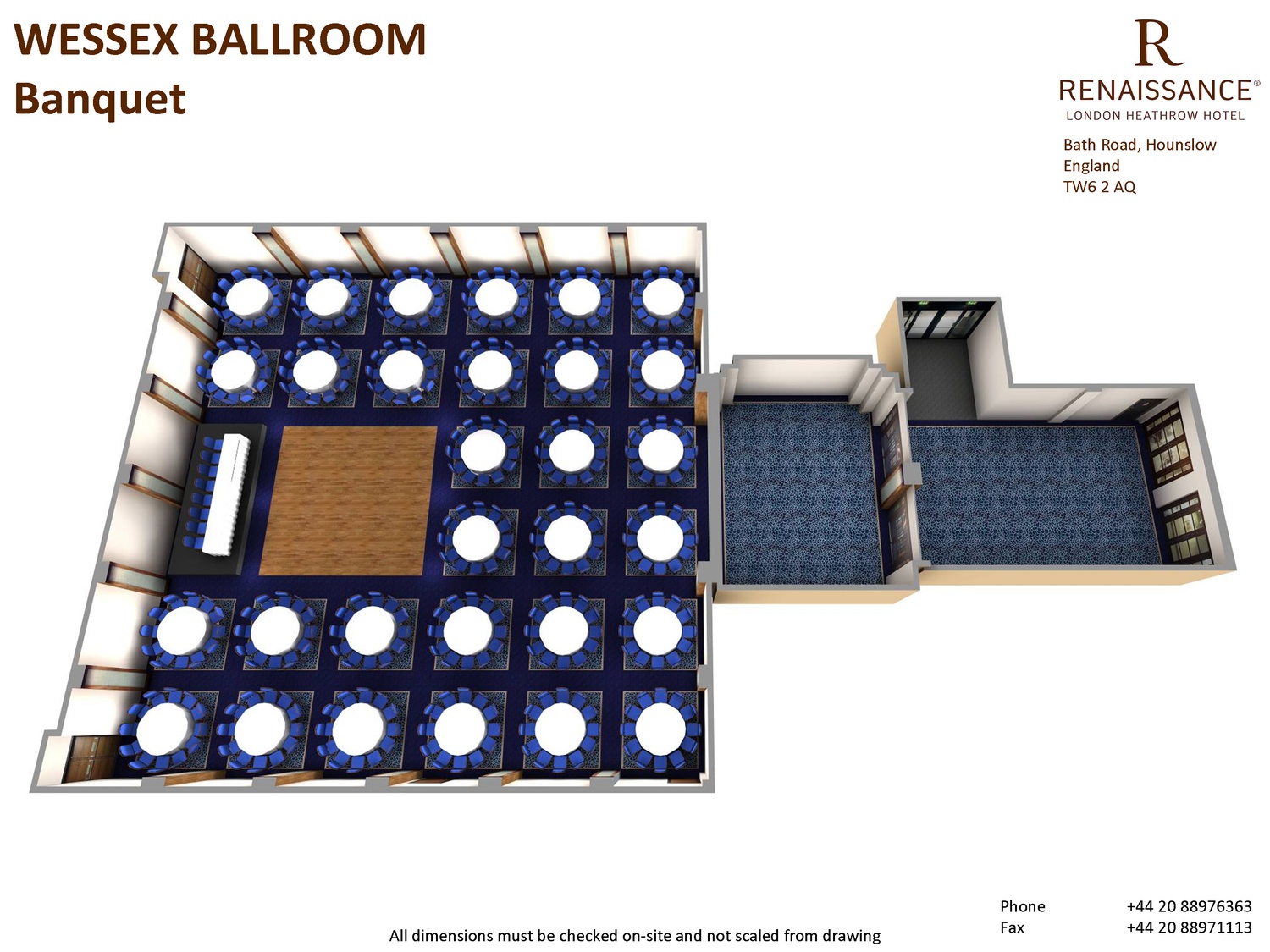 Wessex Ballroom banquet setup at Renaissance London Heathrow for events and conferences.