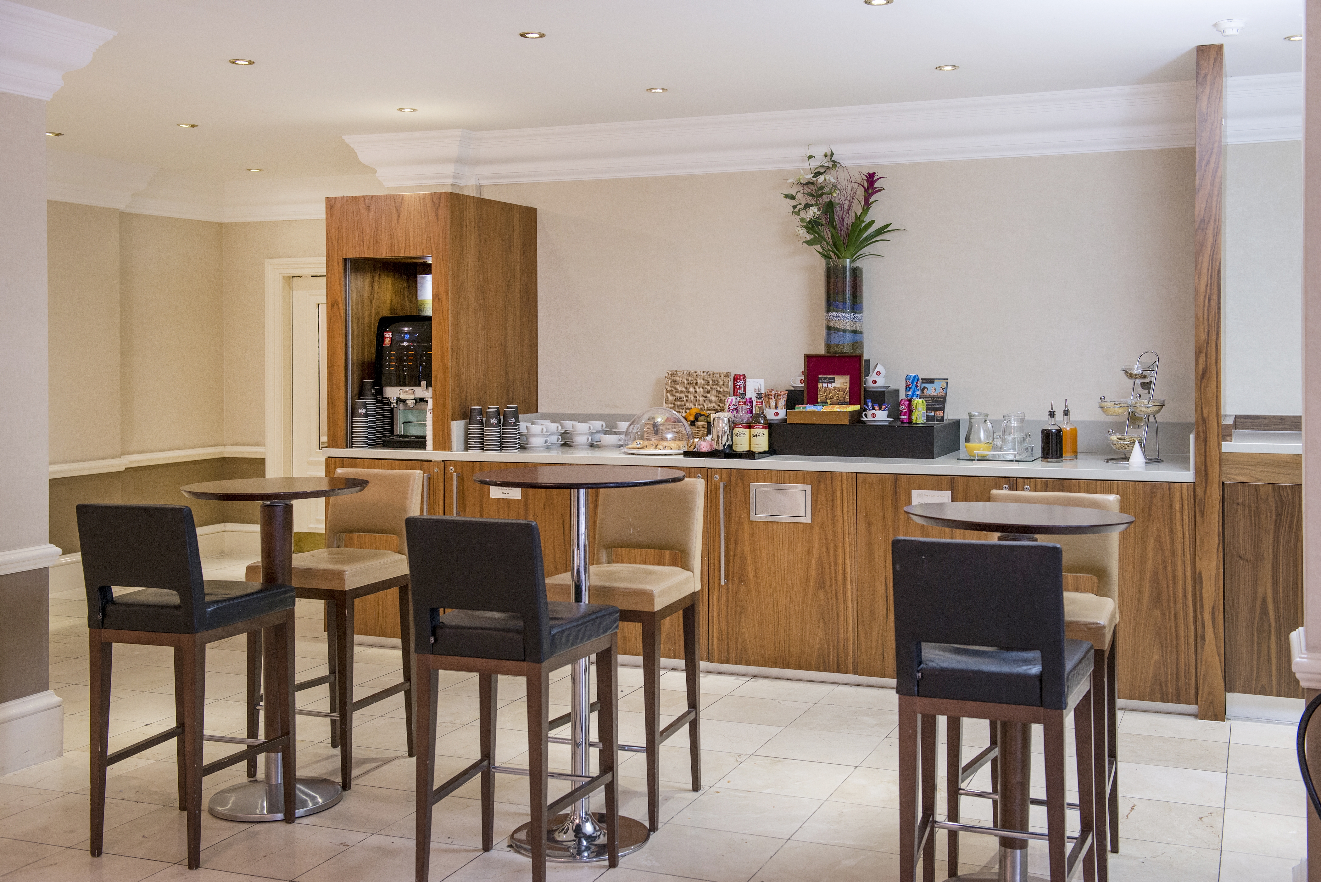 Gloucester Suite at St Johns Hotel: modern refreshment area for networking events.