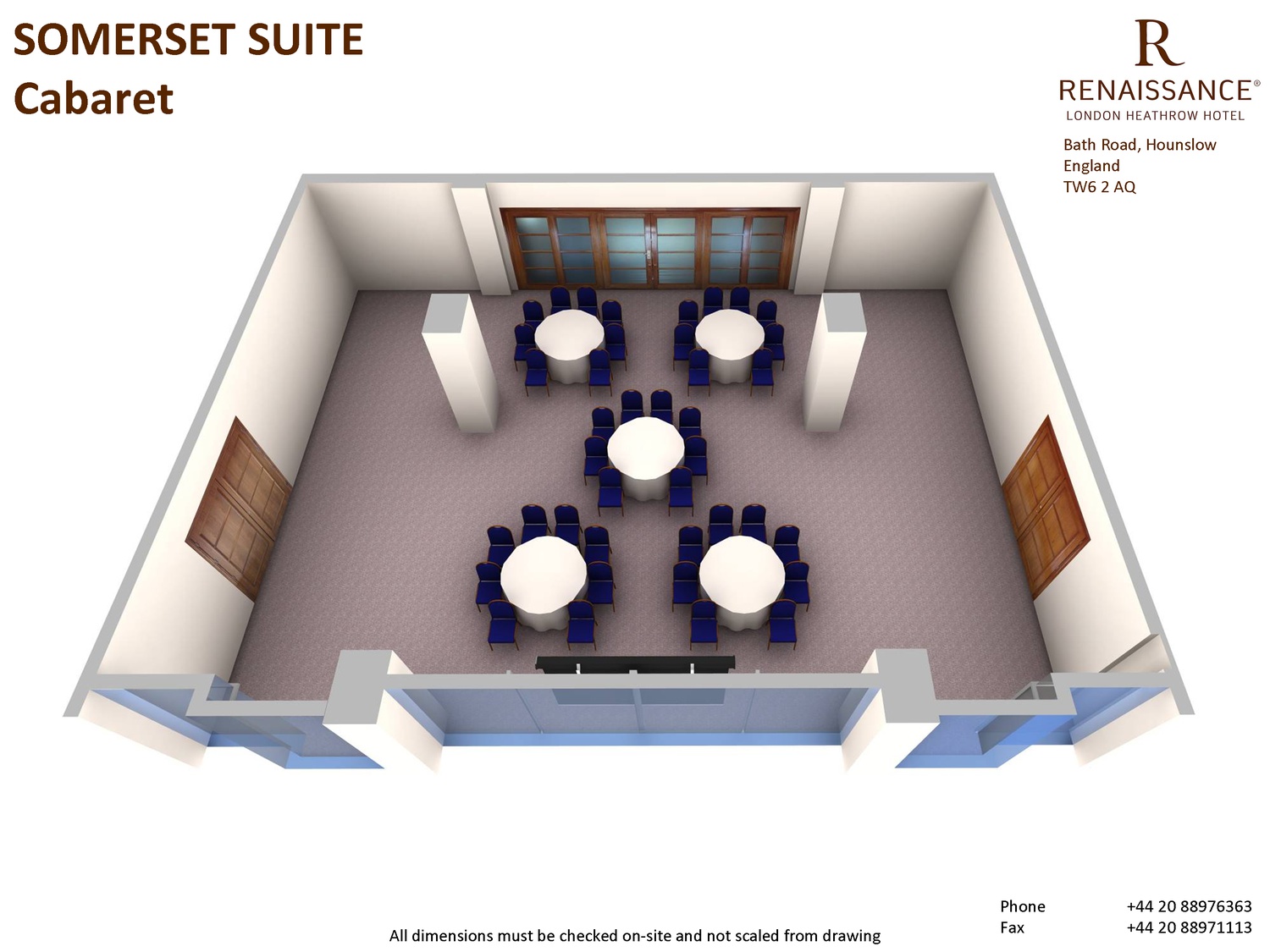 Somerset Suite cabaret meeting room at Renaissance London Heathrow Hotel, ideal for workshops.