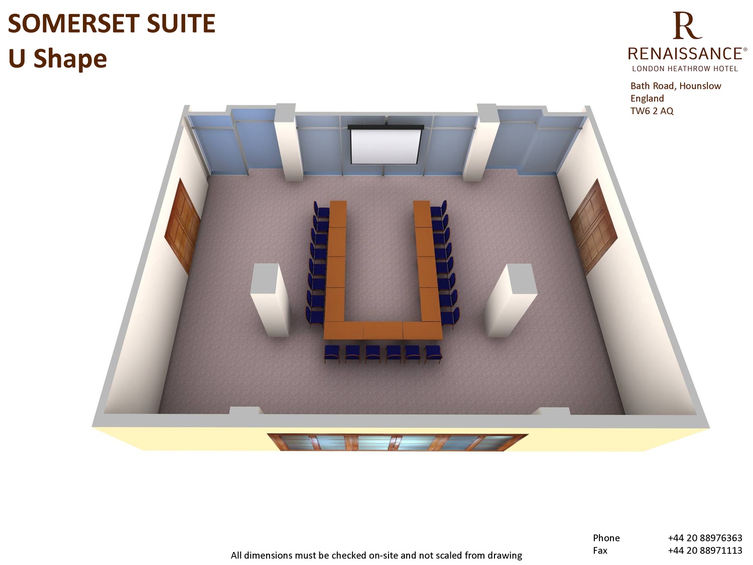 Somerset Suite U-shaped meeting room at Renaissance London Heathrow Hotel for workshops.