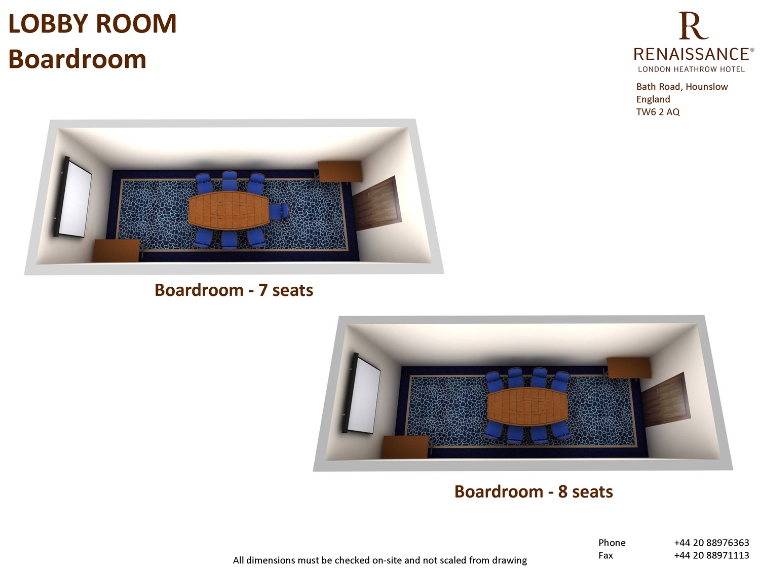 Boardroom layouts in Renaissance London Heathrow Hotel for meetings and conferences.