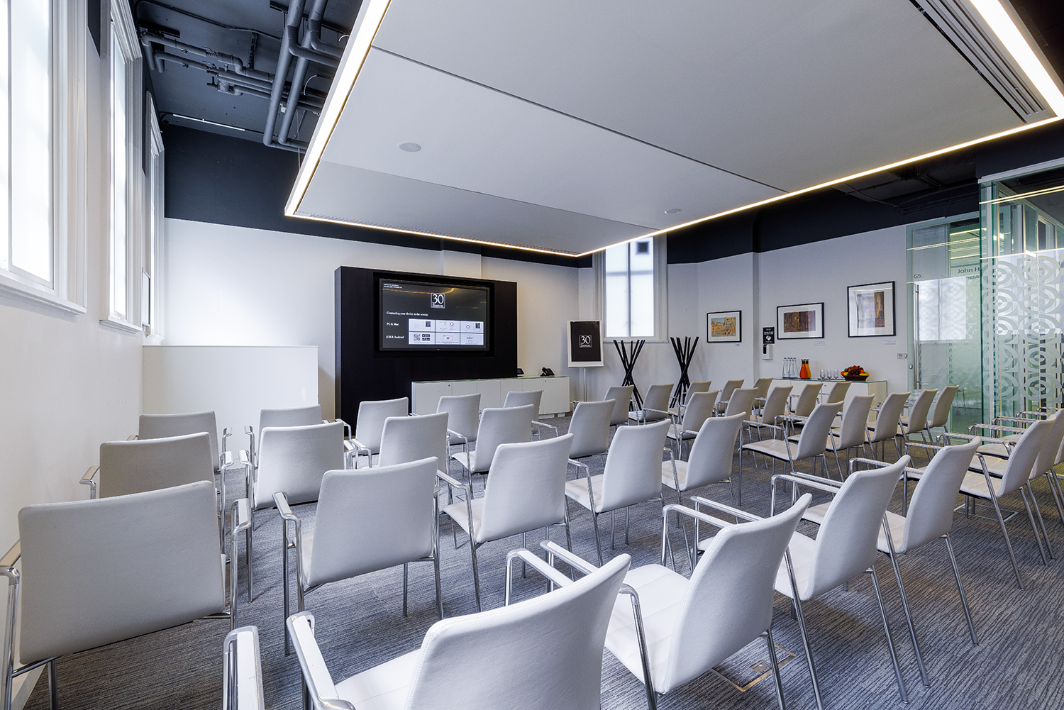 Modern meeting room at 30 Euston Square, ideal for corporate events and presentations.