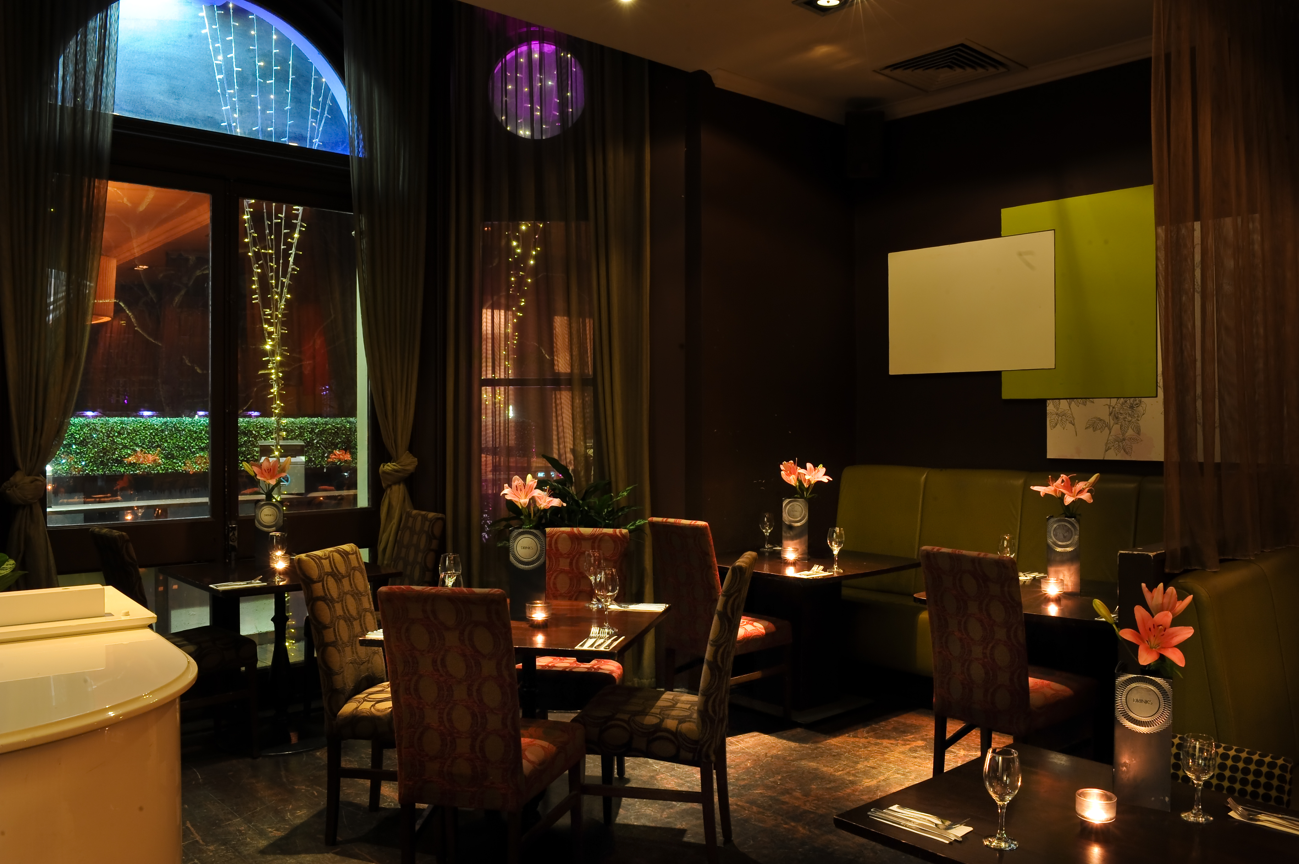 Elegant Ruby Blue restaurant dining space for intimate gatherings and corporate events.