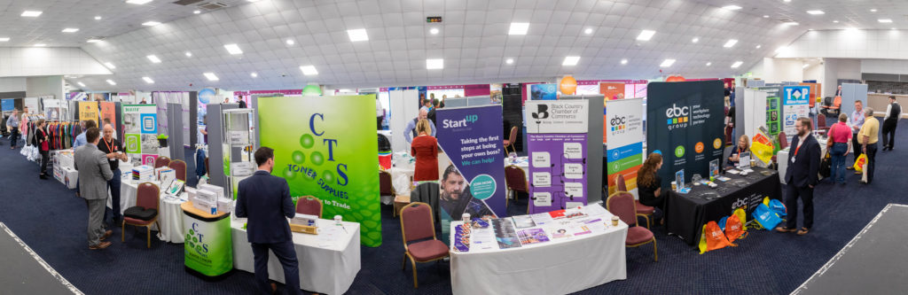 Vibrant exhibition space at Walsall Football Club for networking and vendor showcases.