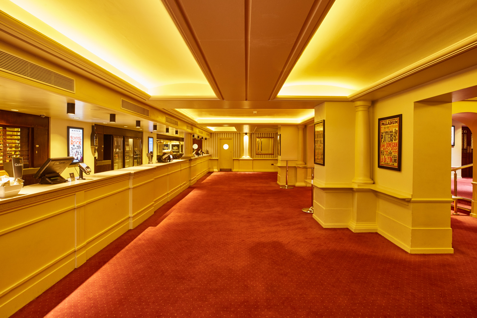 Val Parnell Bar lobby at London Palladium, elegant design for events and networking.