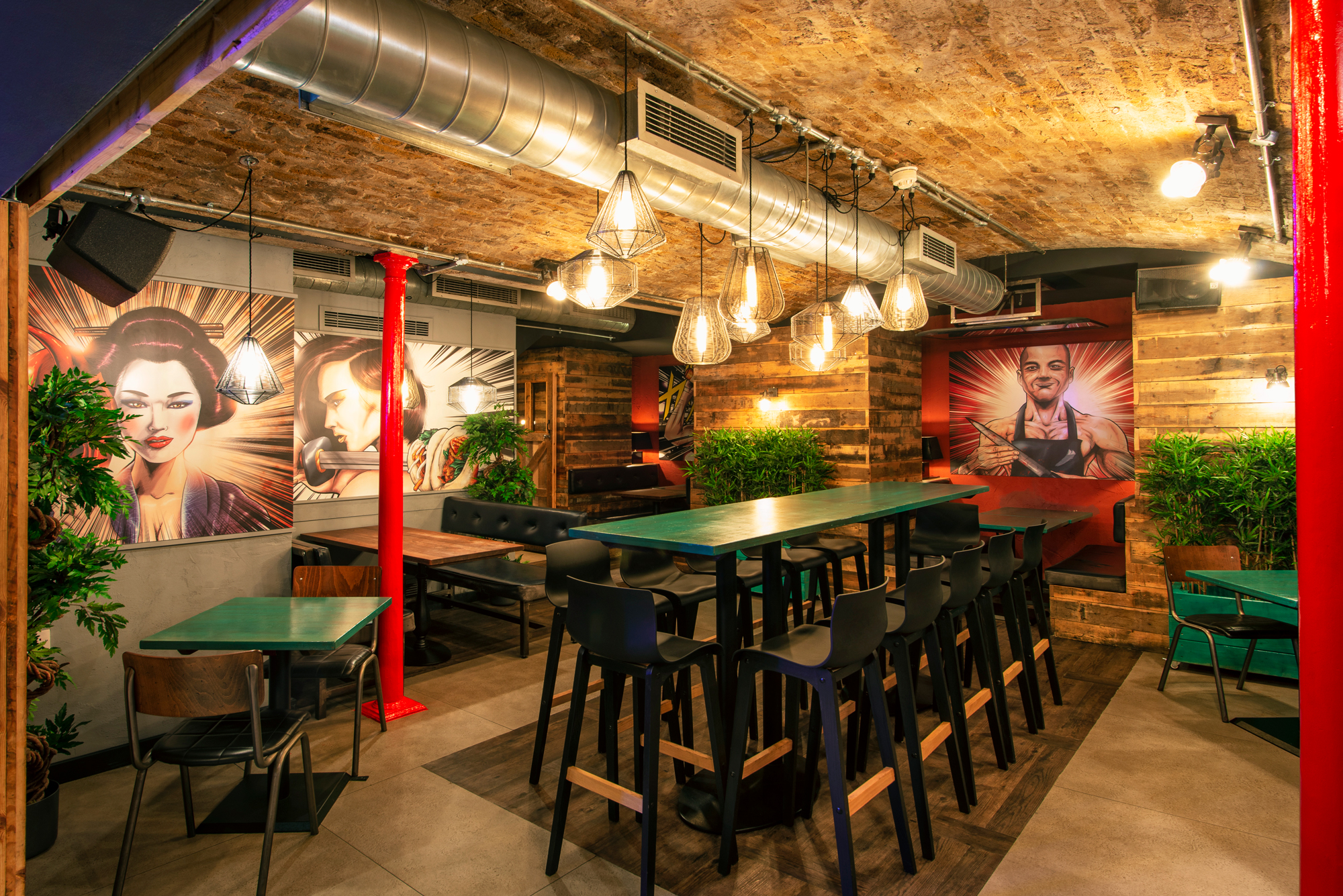 Trendy event space in ICE BAR London, featuring exposed brick for gatherings and meetings.