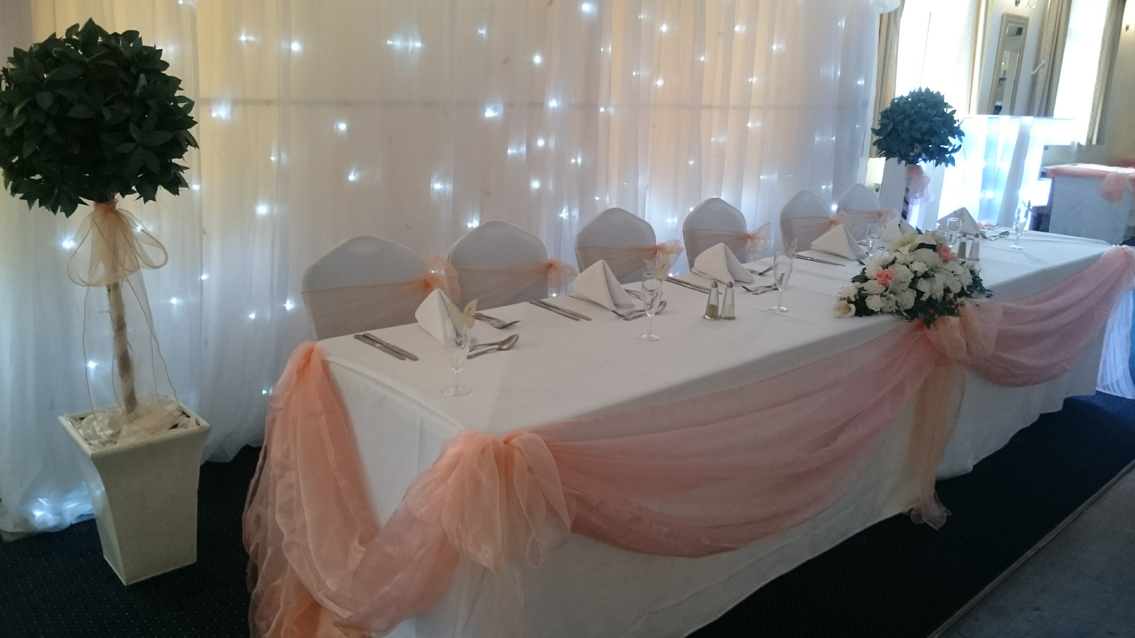 Elegant head table in Garden Suite, Best Western Thurrock Hotel for weddings and upscale events.