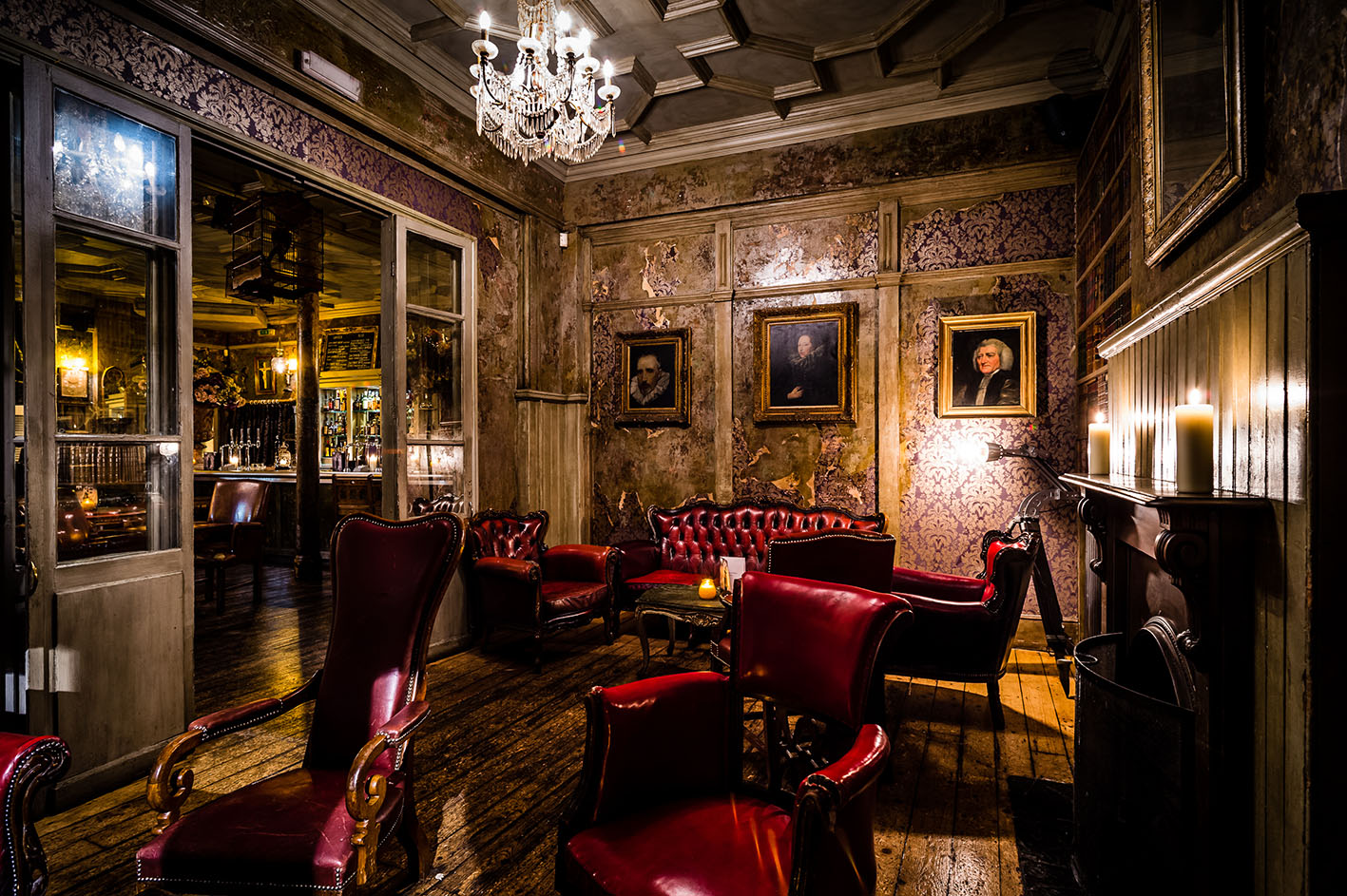 Elegant vintage meeting space with rich wood paneling for intimate events.