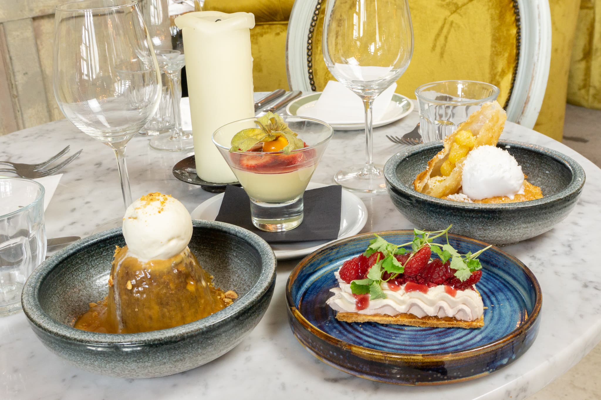 Elegant dessert display for catered events and sophisticated corporate meetings.