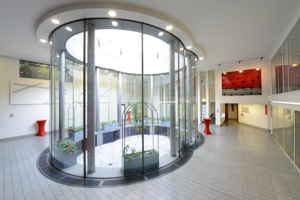 St Martins Hall atrium, modern glass design for corporate meetings and social events.