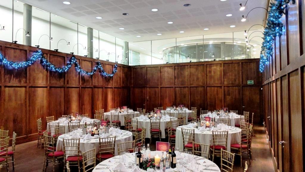 St Martins Hall event space with elegant tables, ideal for formal dinners and celebrations.