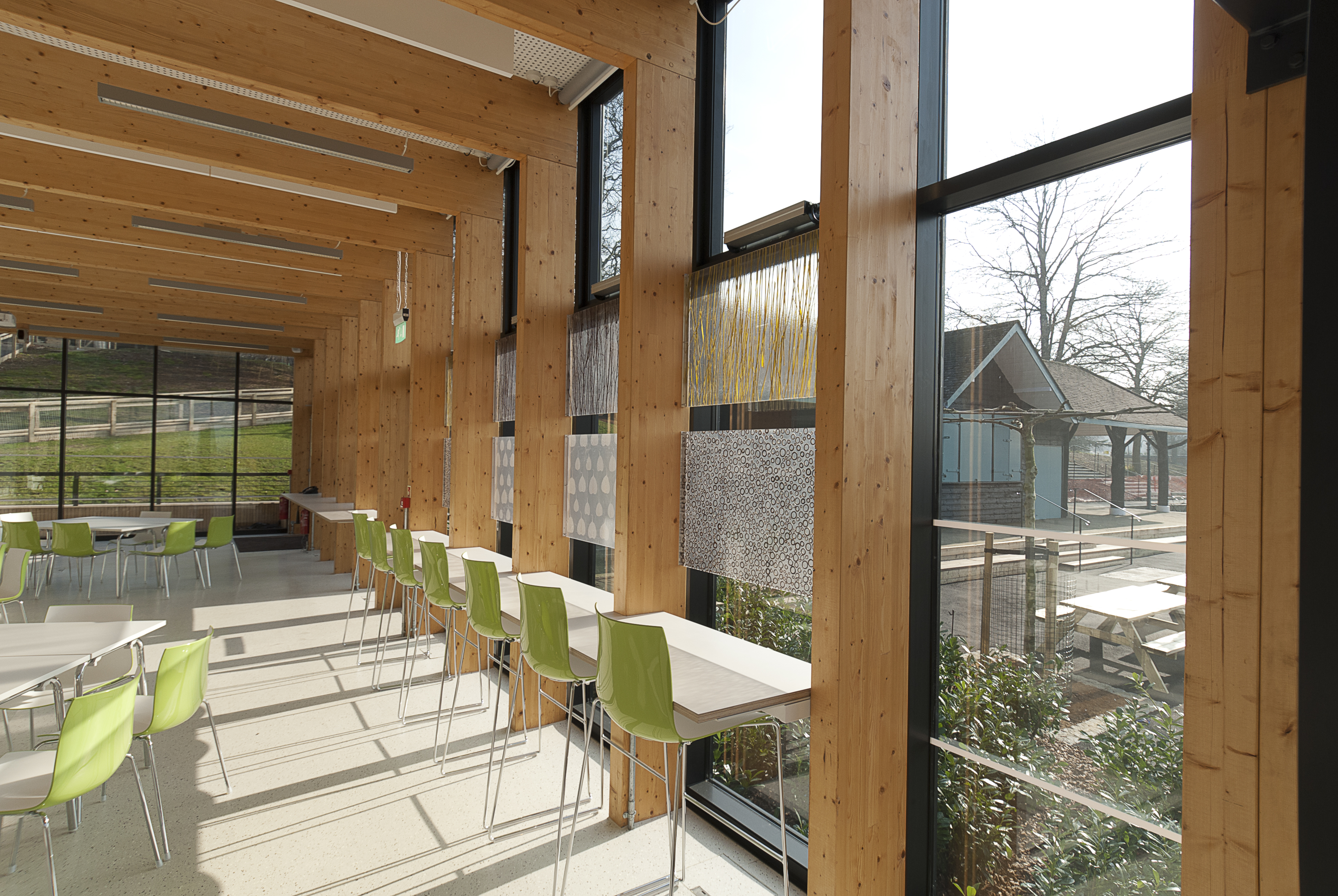 Modern Pavilion at Horniman Museum, bright meeting space with large windows for events.