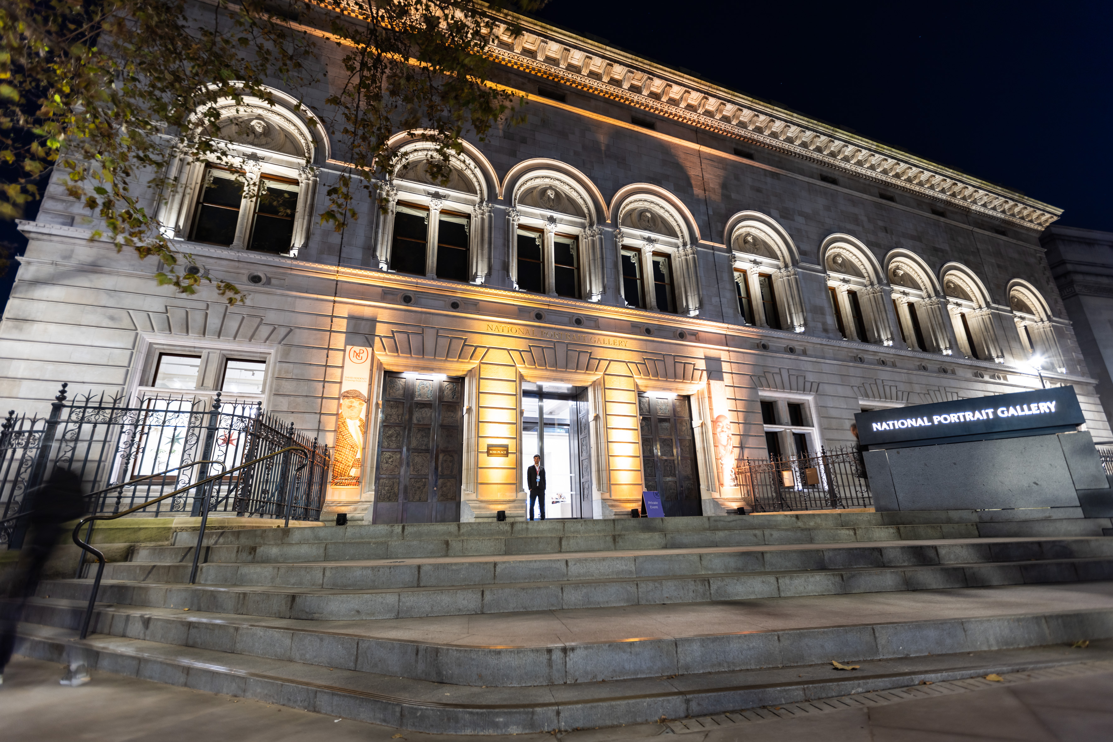 Whole Venue at National Portrait Gallery, illuminated historic building for upscale events.