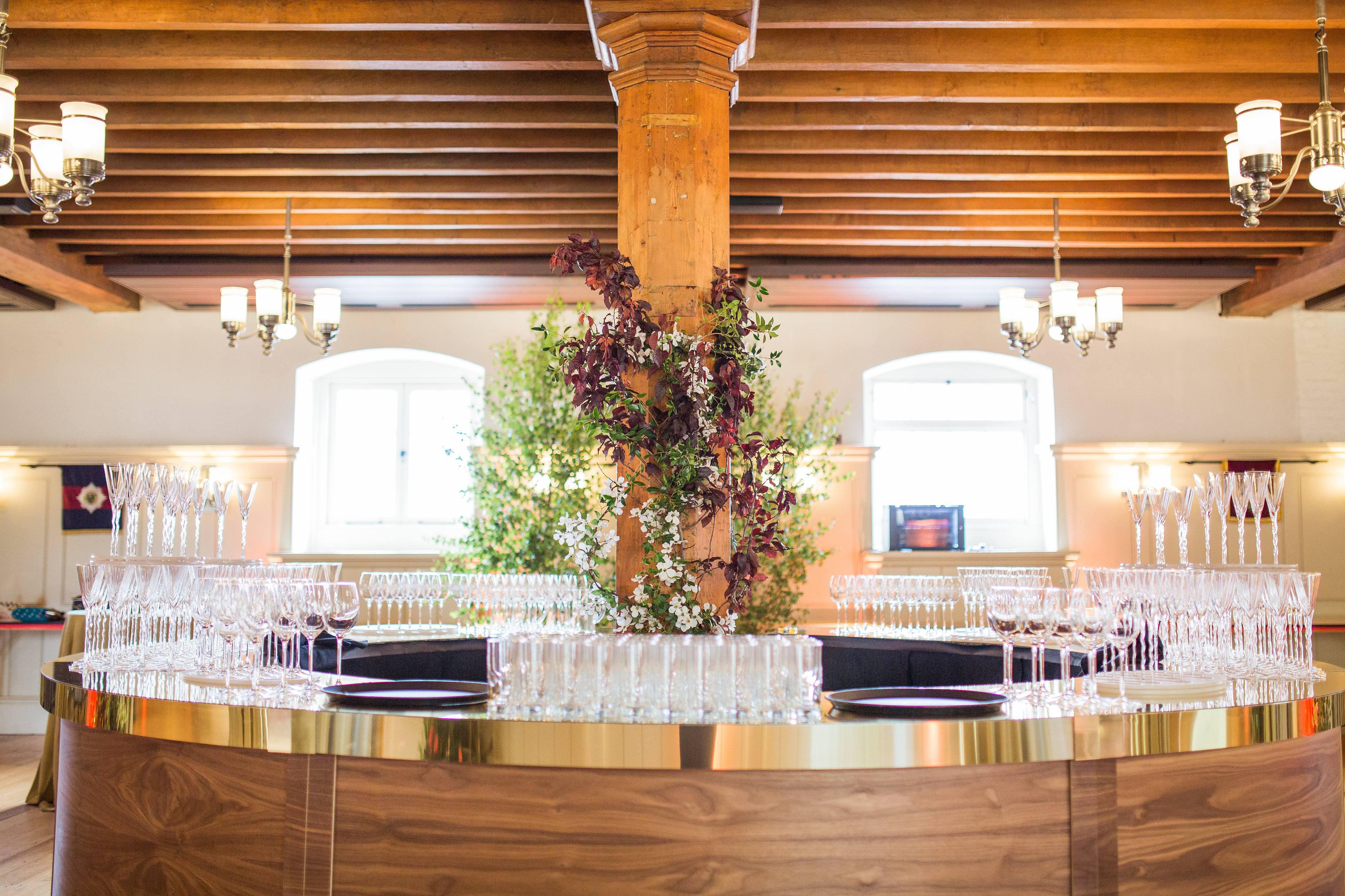 Elegant bar setup in New Armouries, Tower of London for networking and celebrations.