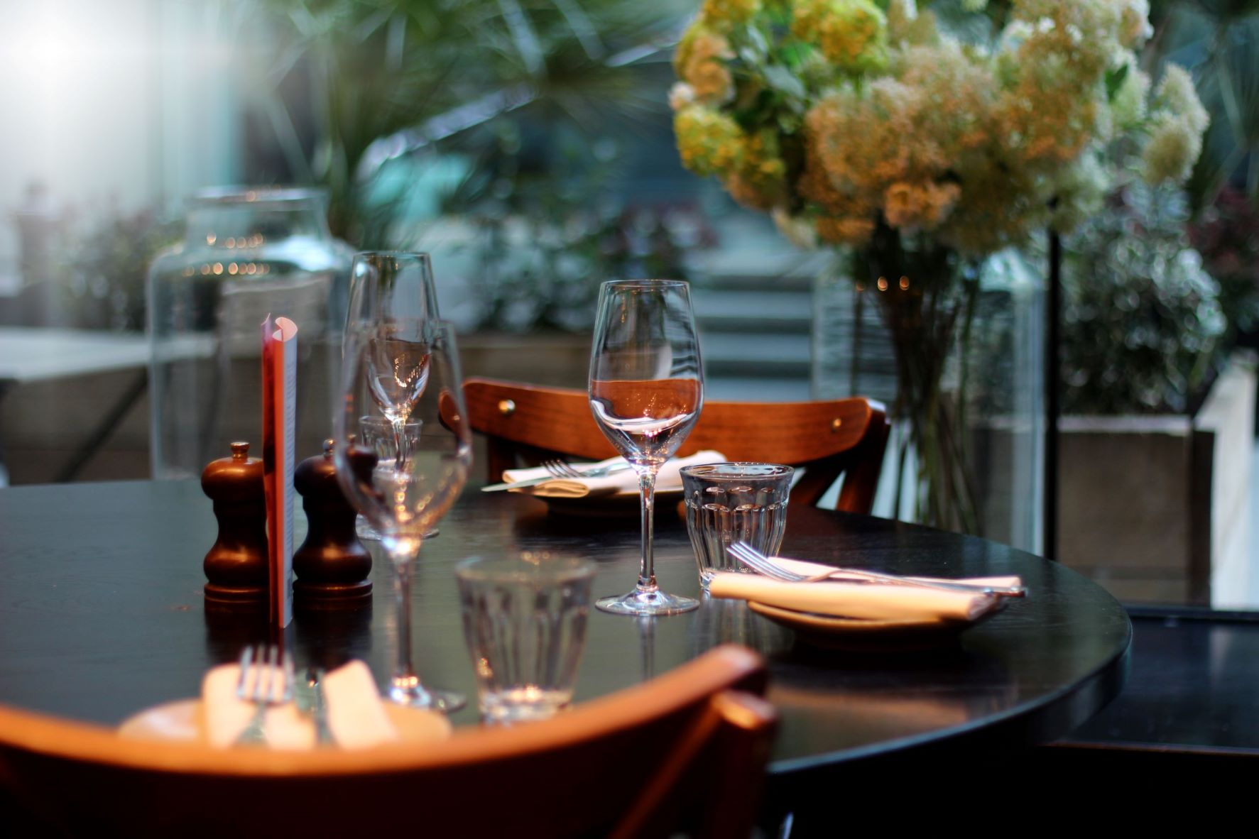 Elegant dining table setup at Brasserie Blanc for corporate dinners and intimate gatherings.