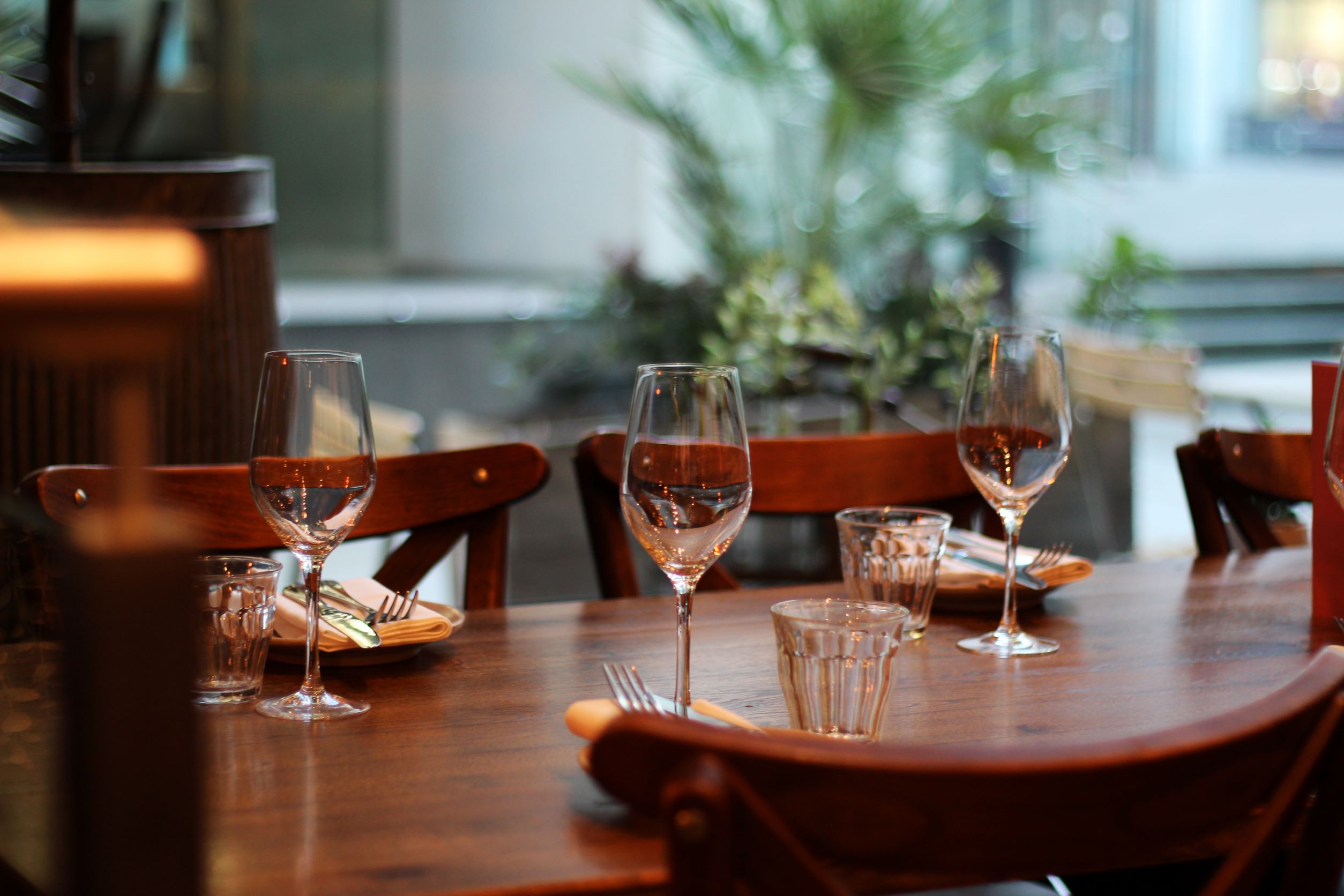 Elegant dining table setup at Brasserie Blanc for corporate dinners and intimate gatherings.