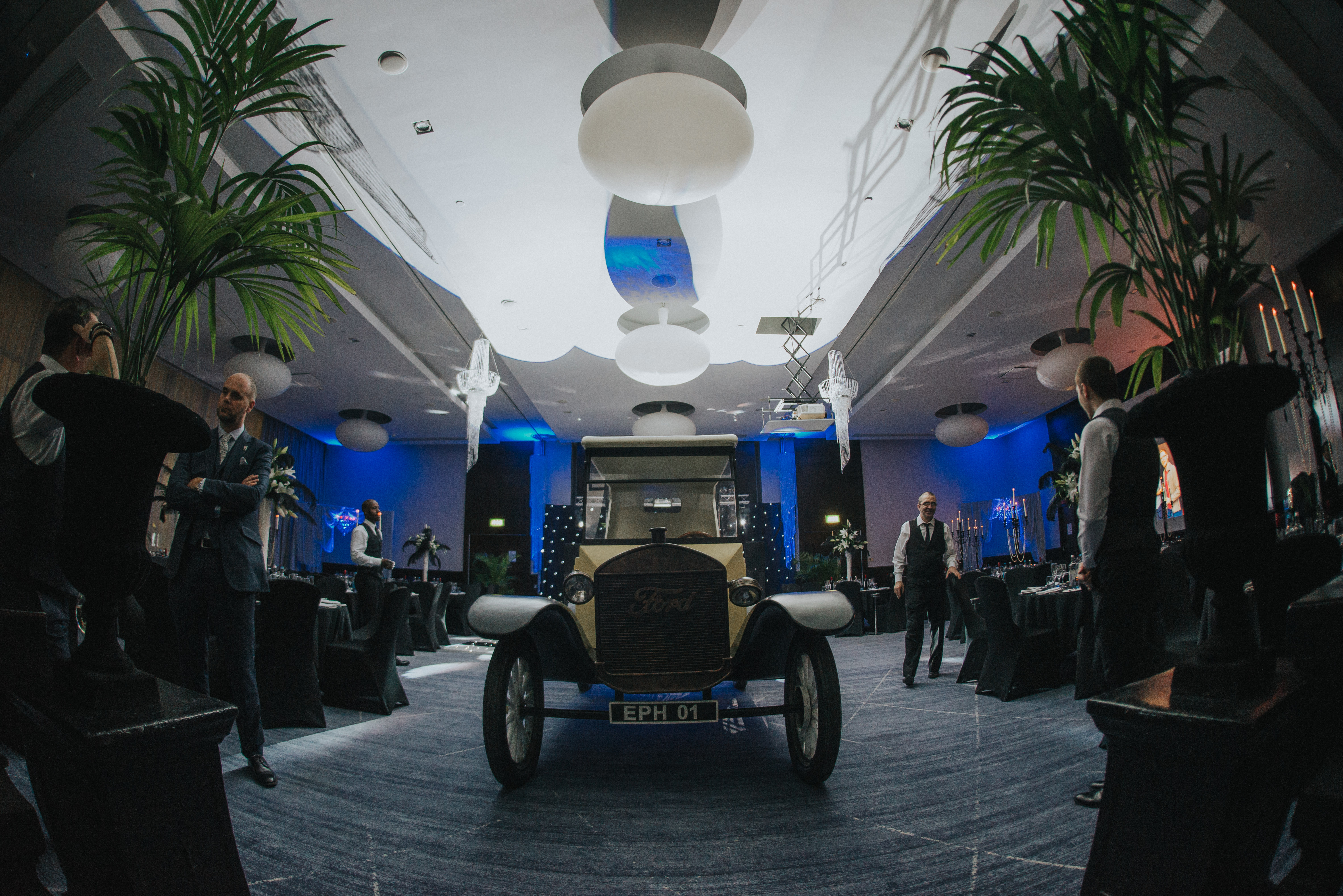 Elegant Tower Suite at Hilton London with vintage car, ideal for gala or corporate events.